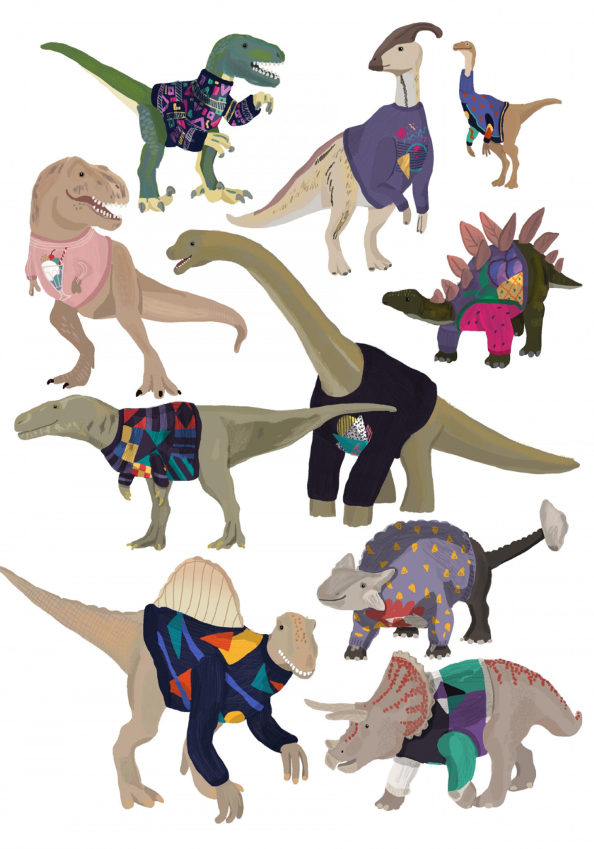 Suéteres extravagantes de dinossauros