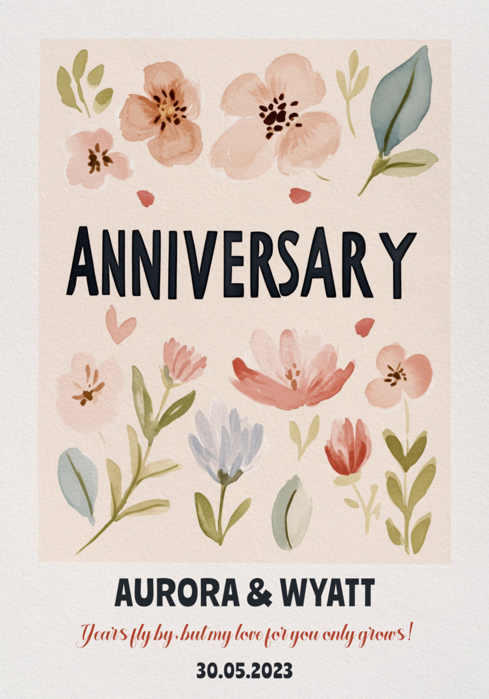 Pôster de aniversário personalizado com floreios em aquarela