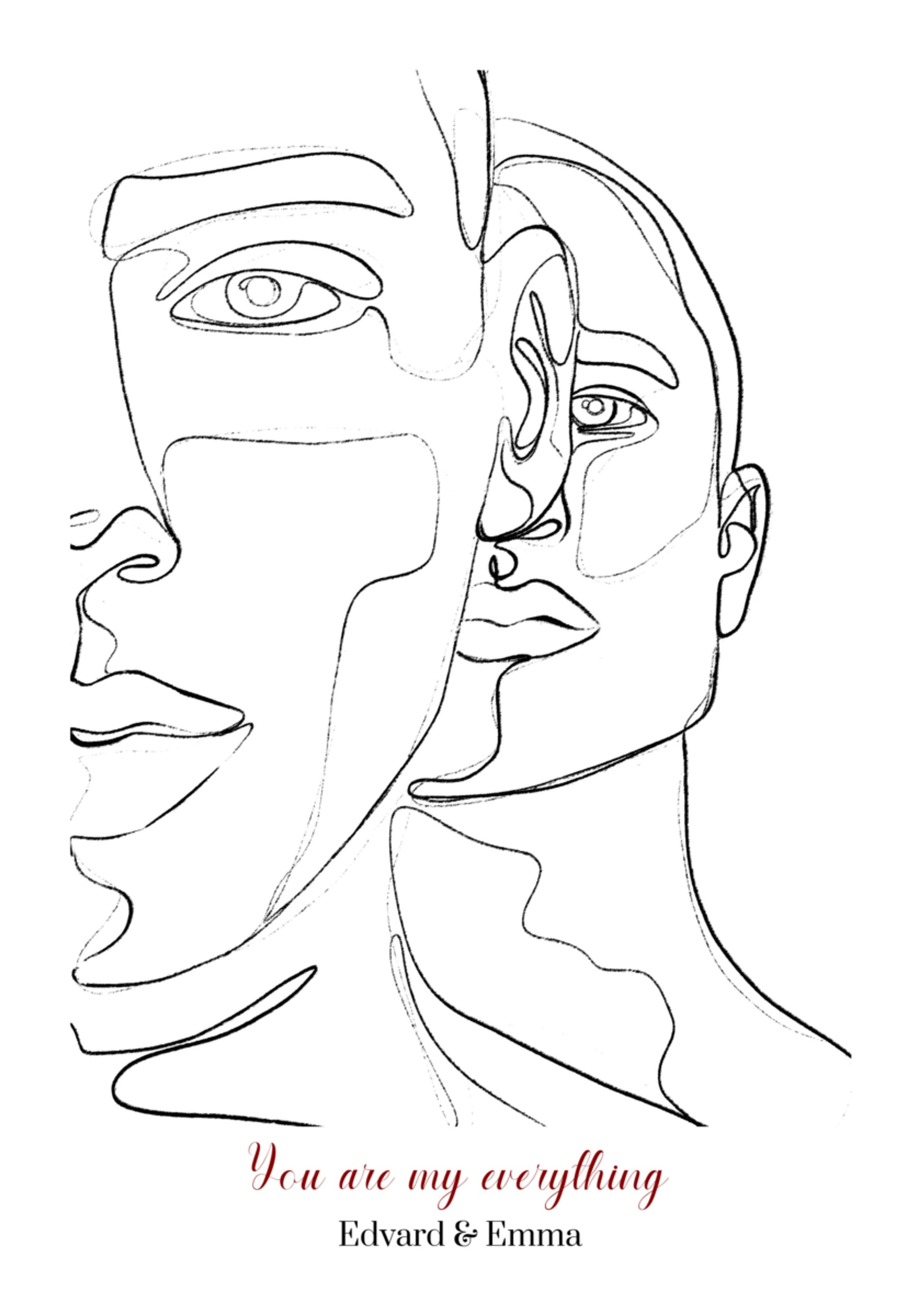 Retrato de casal minimalista em arte linear
