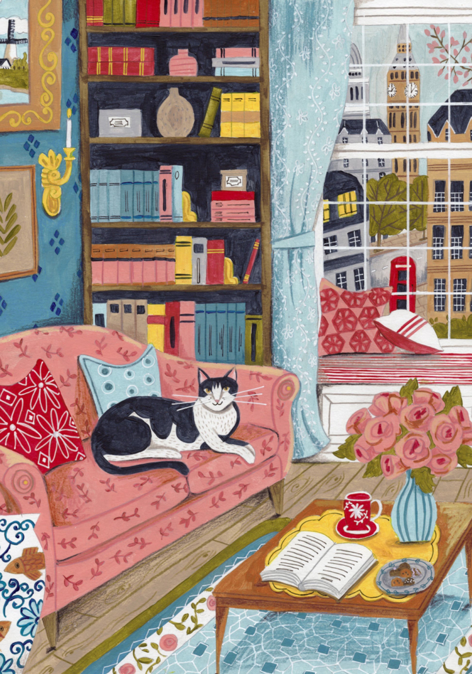 Gato no sofá em tons pastel de Londres