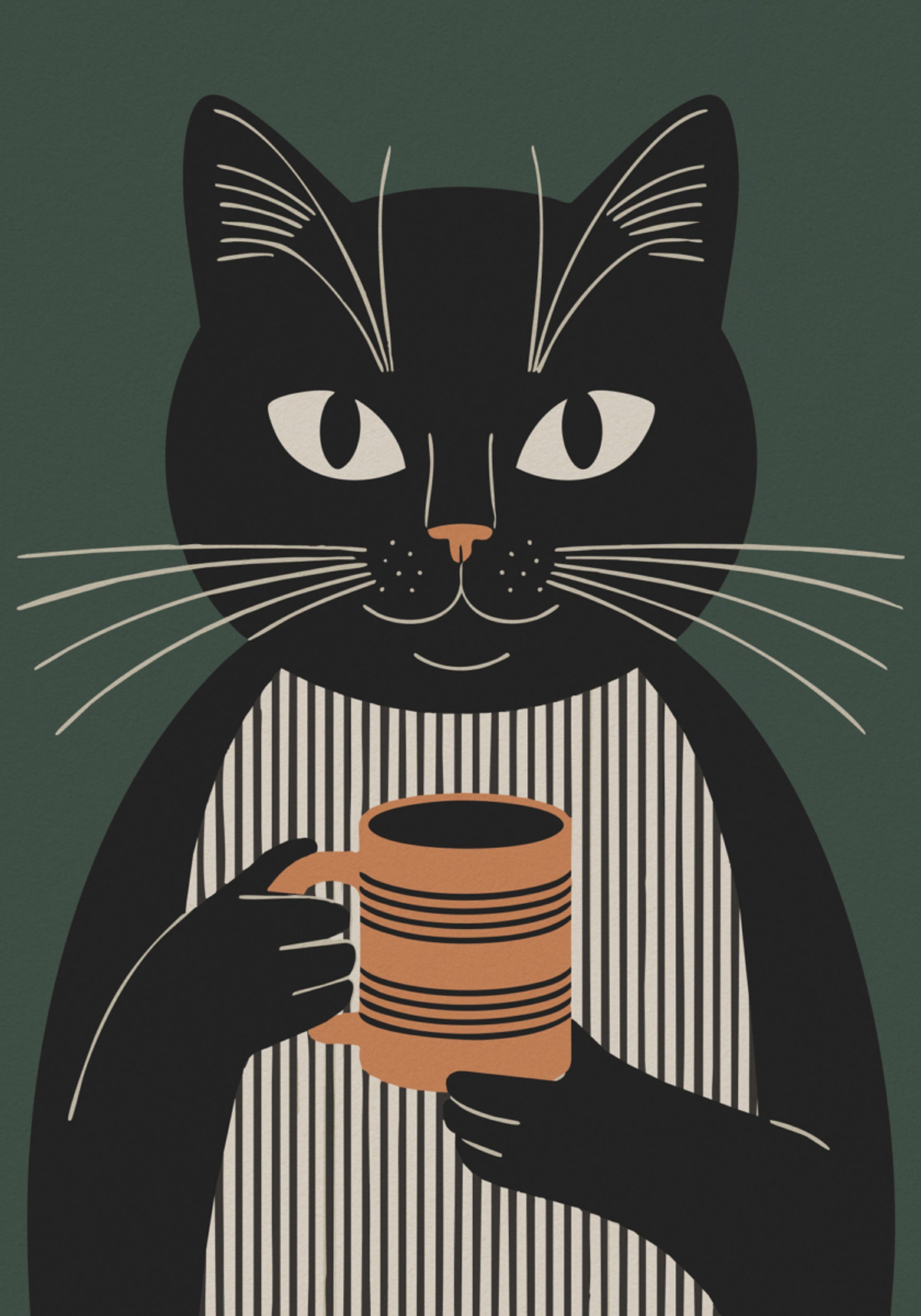 Pausa para café do gato preto