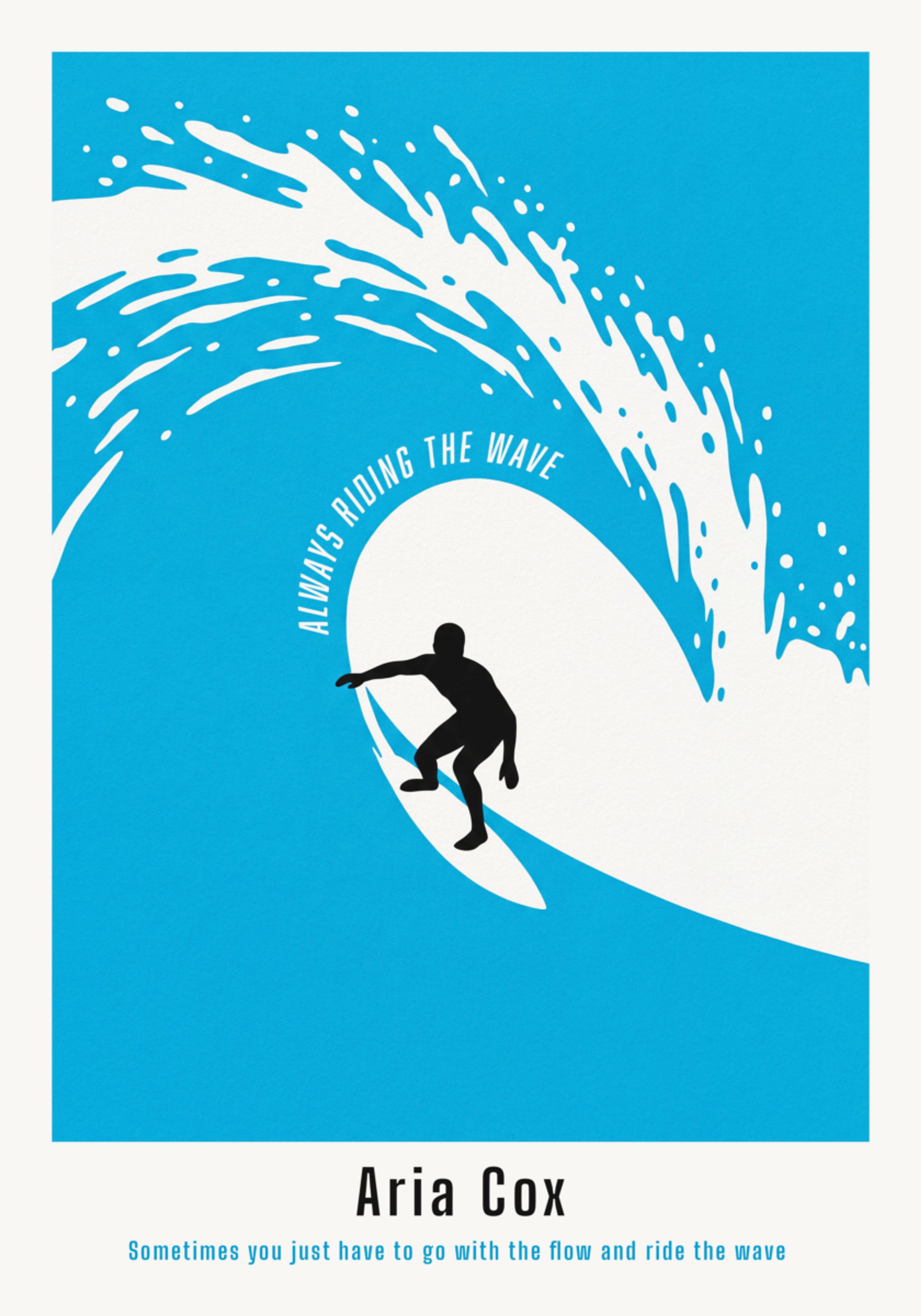 Cartaz não pessoal de surfista de uma onda