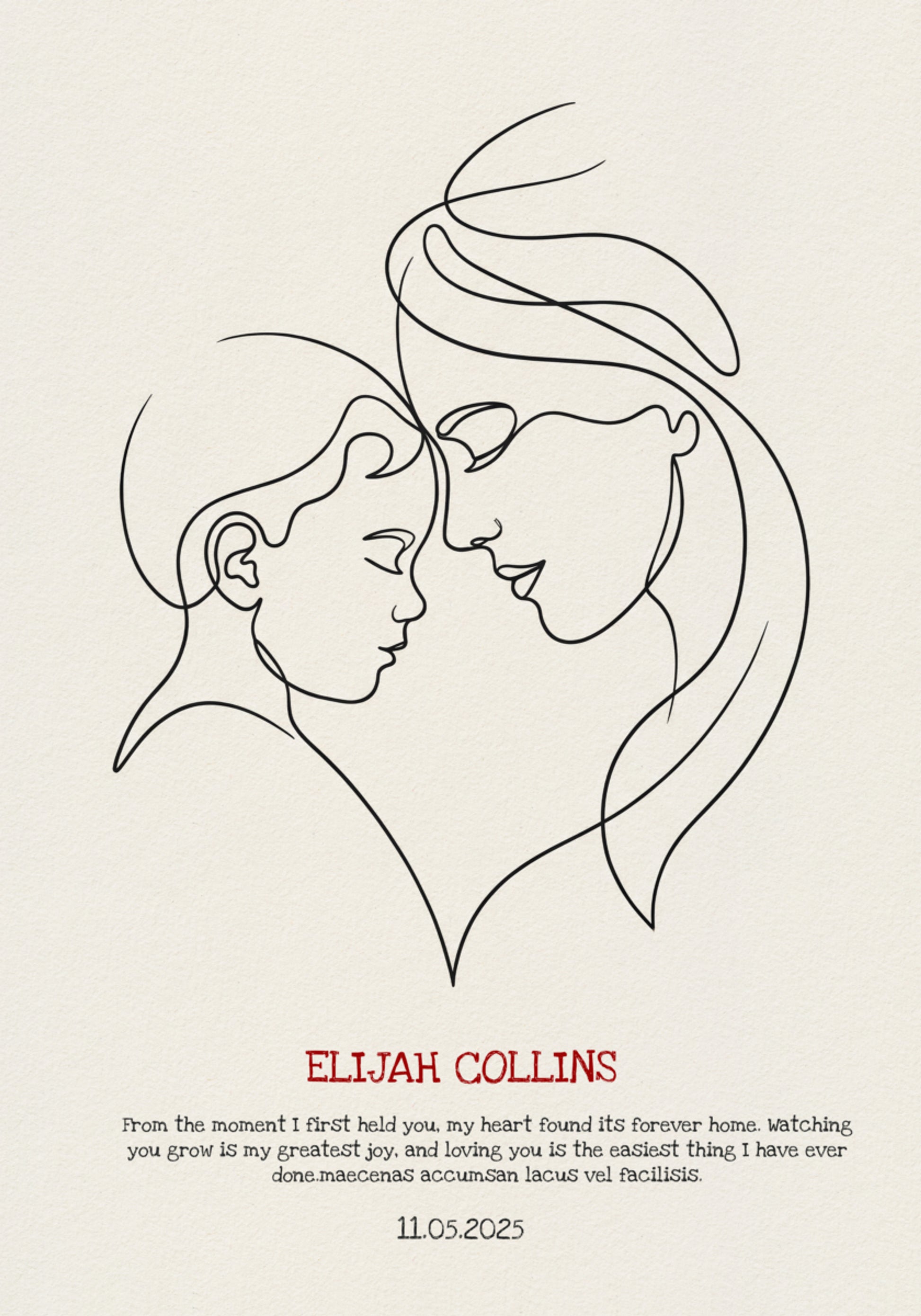 Linha artística minimalista de mãe e filho