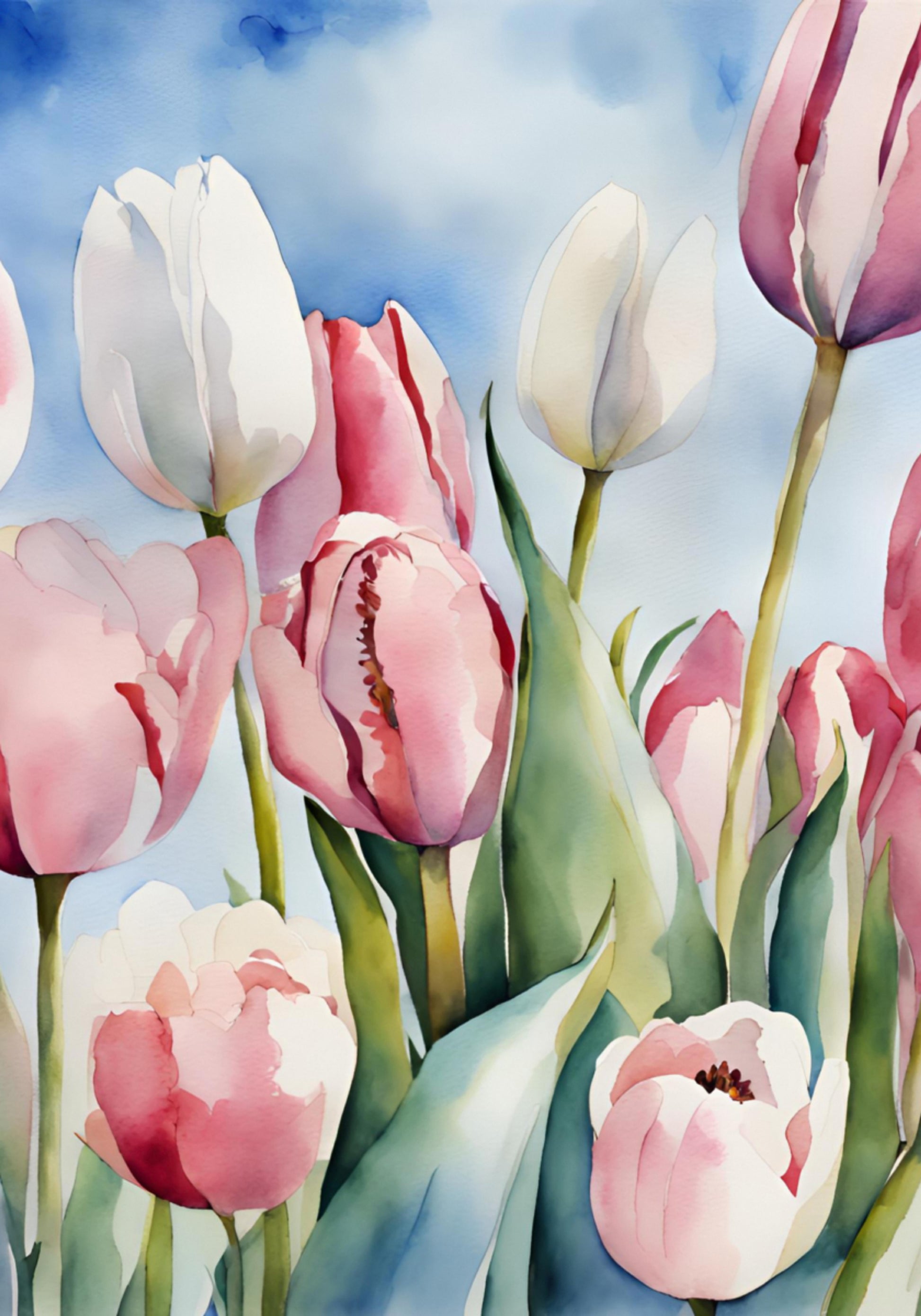 Aquarela Tulipas Primavera