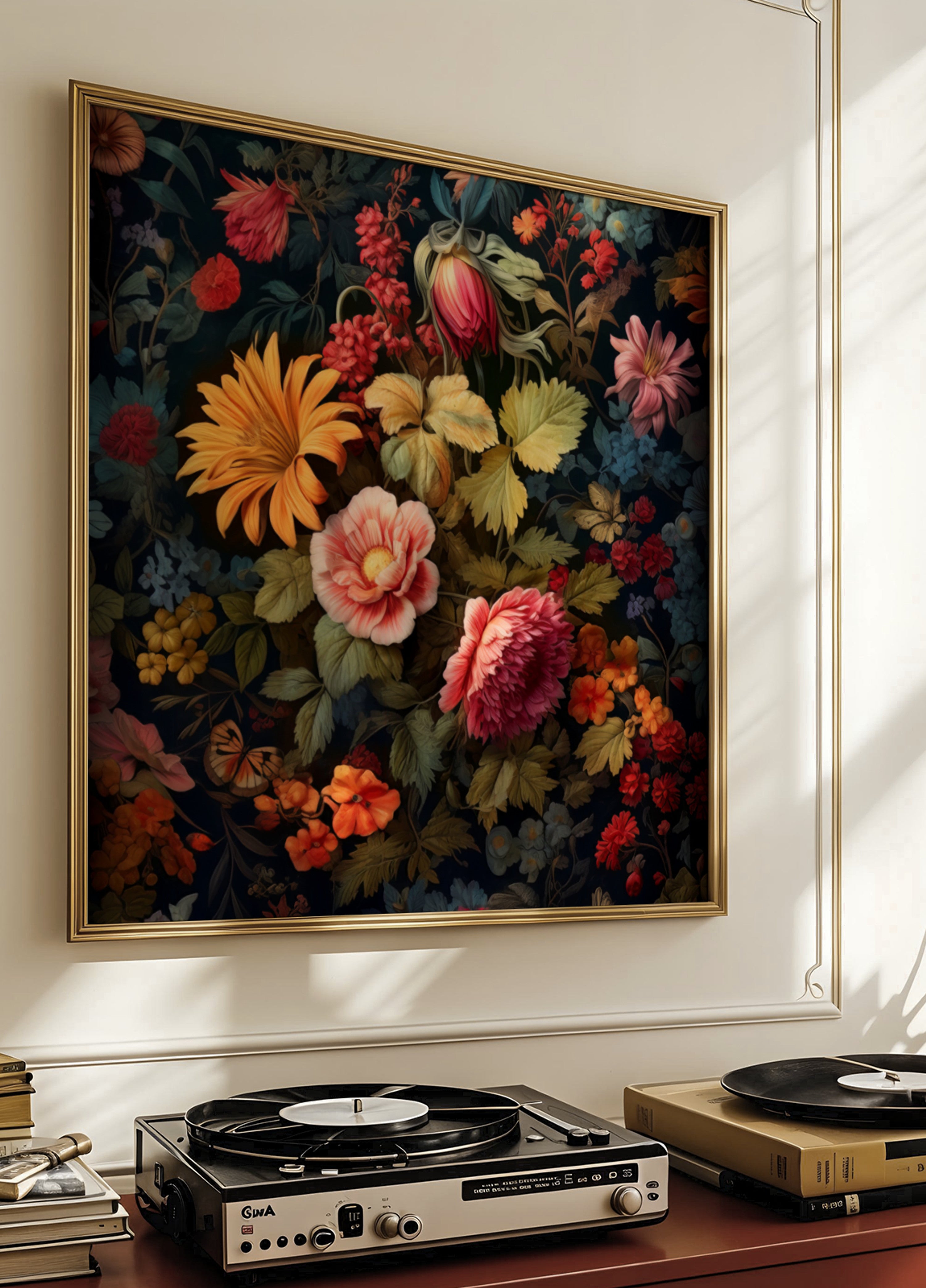 Exuberante flor floral escura