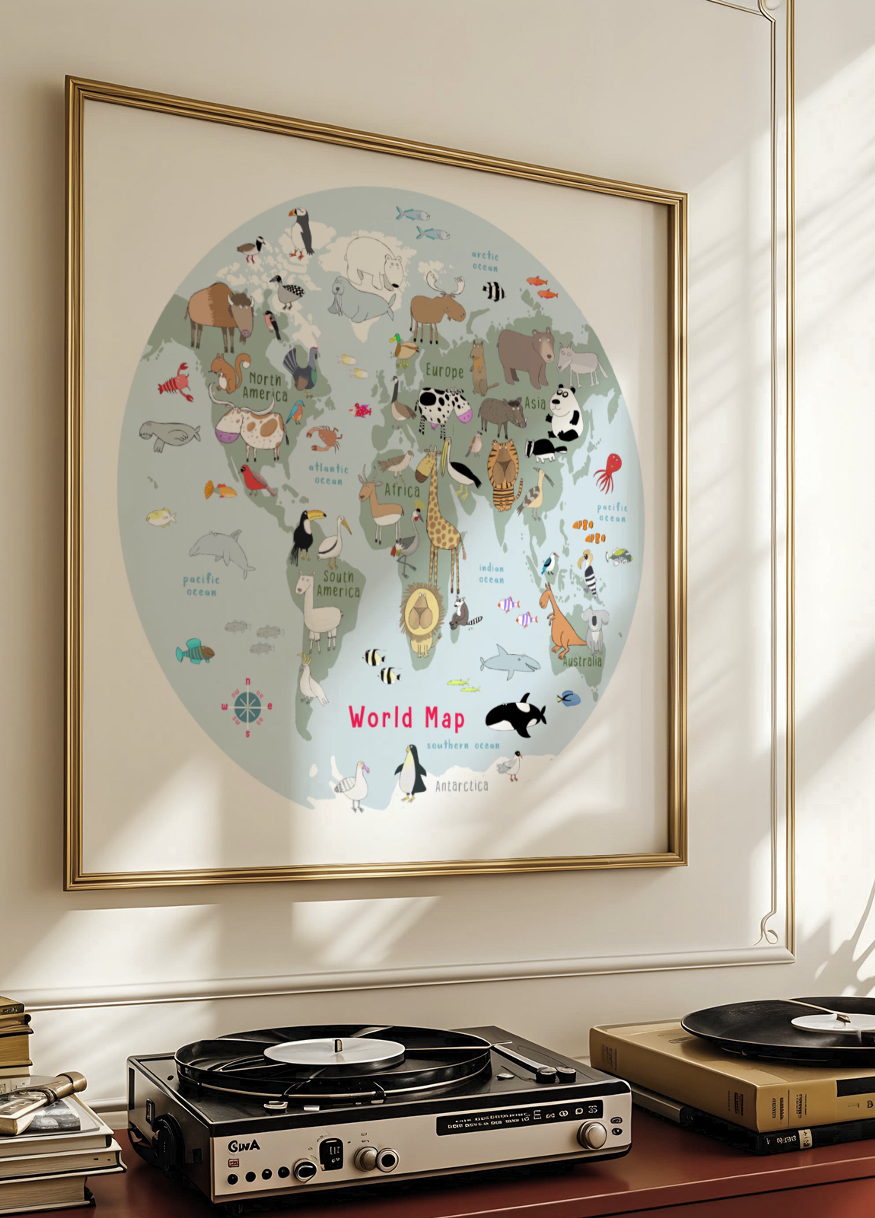 Mapa mundi de animais fofos