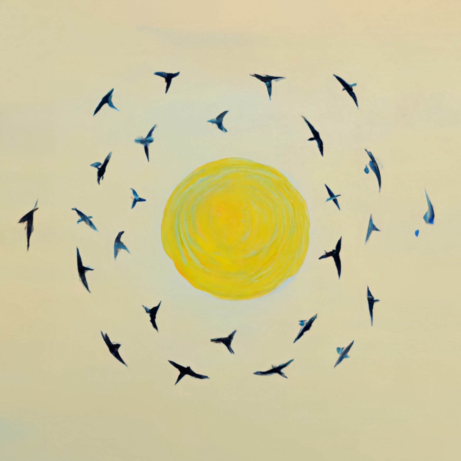 Pássaros circulando o sol