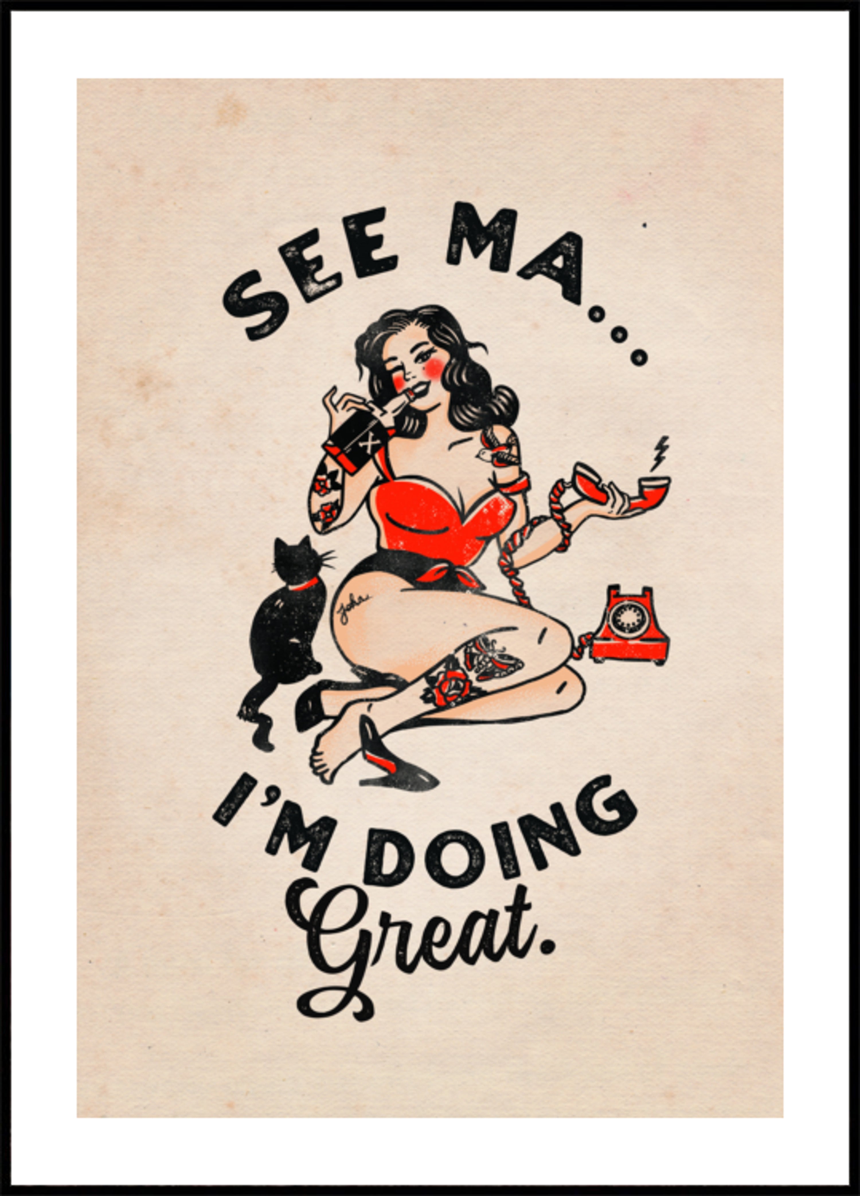 Veja Ma Poster Engraçado Vintage Pinup Girl & Cat