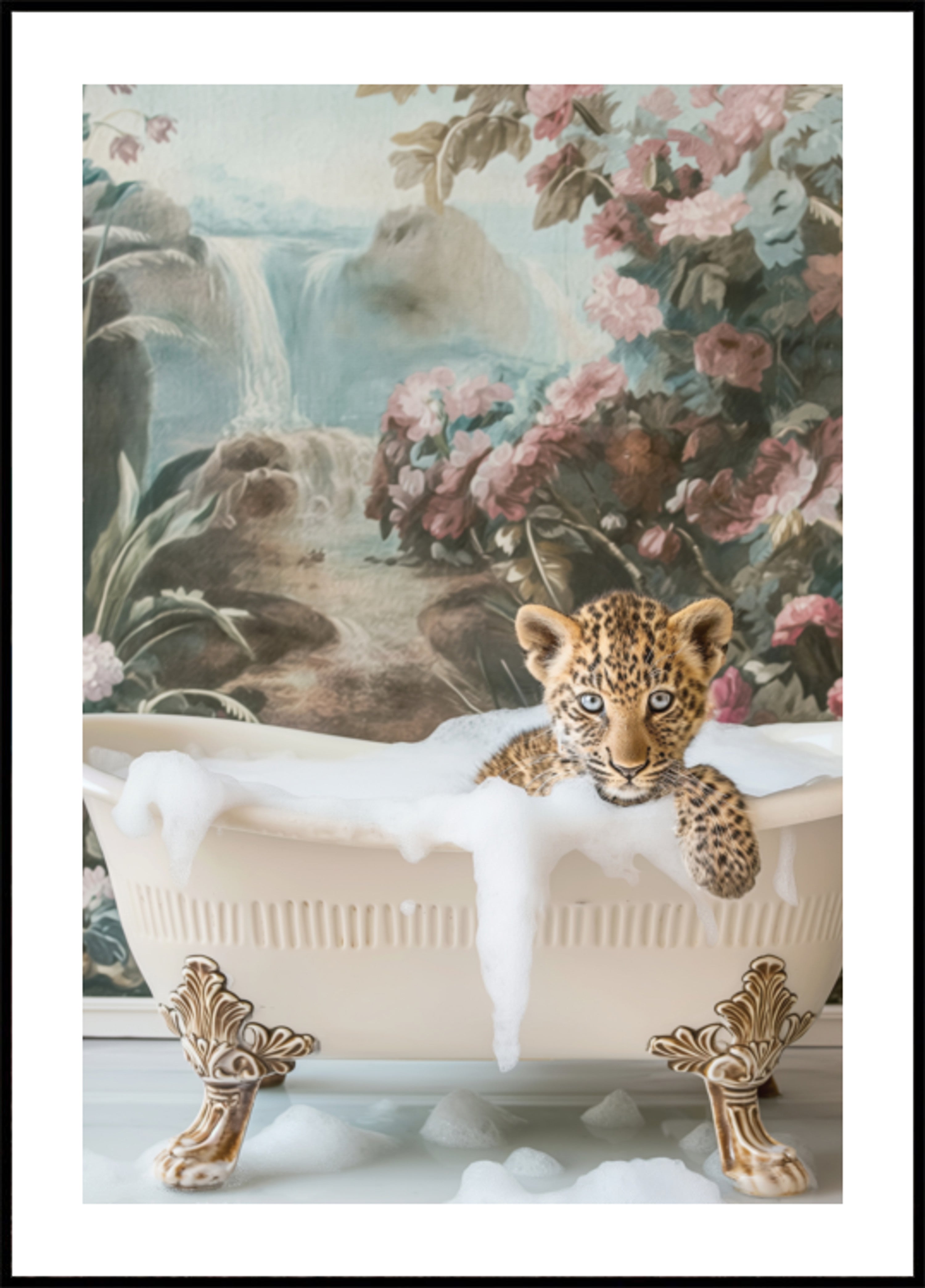 Banho de espuma do filhote de leopardo