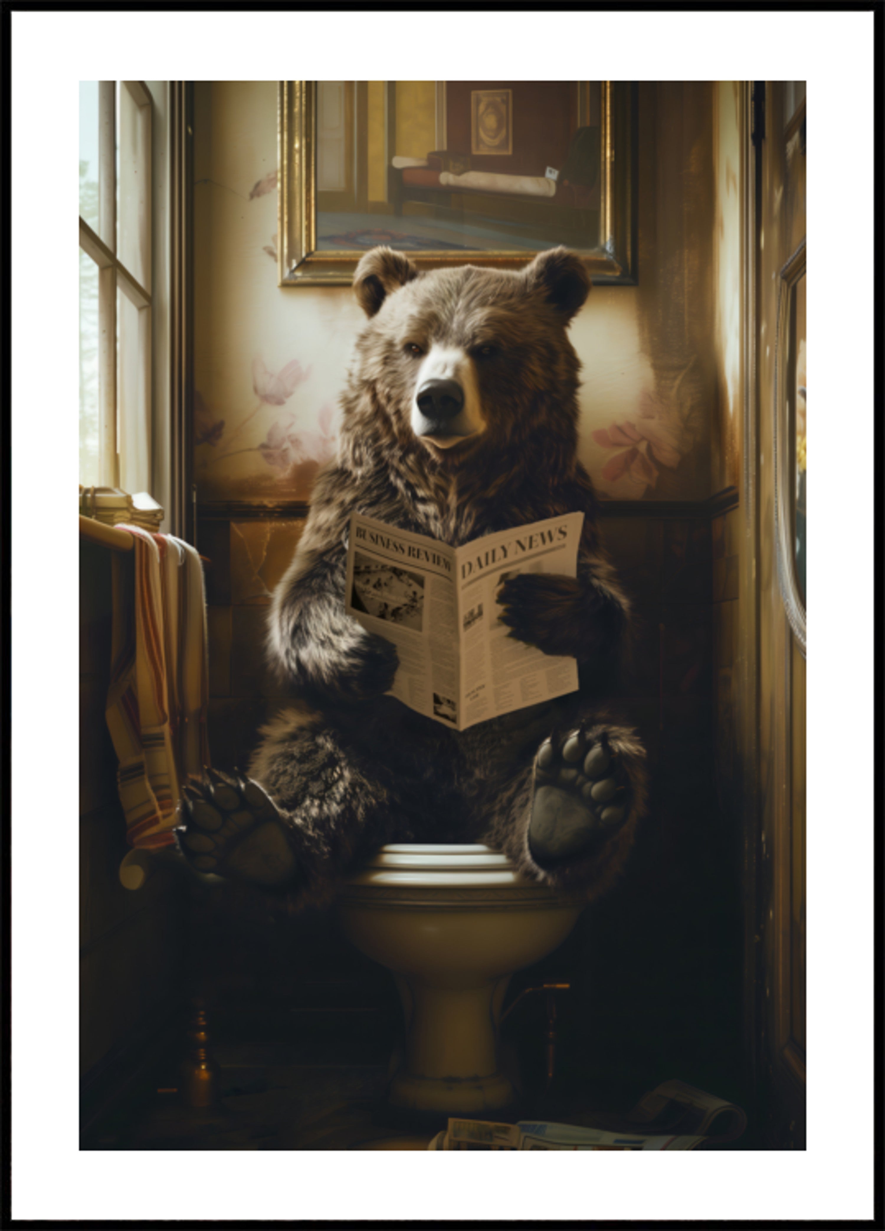 Urso lendo jornal