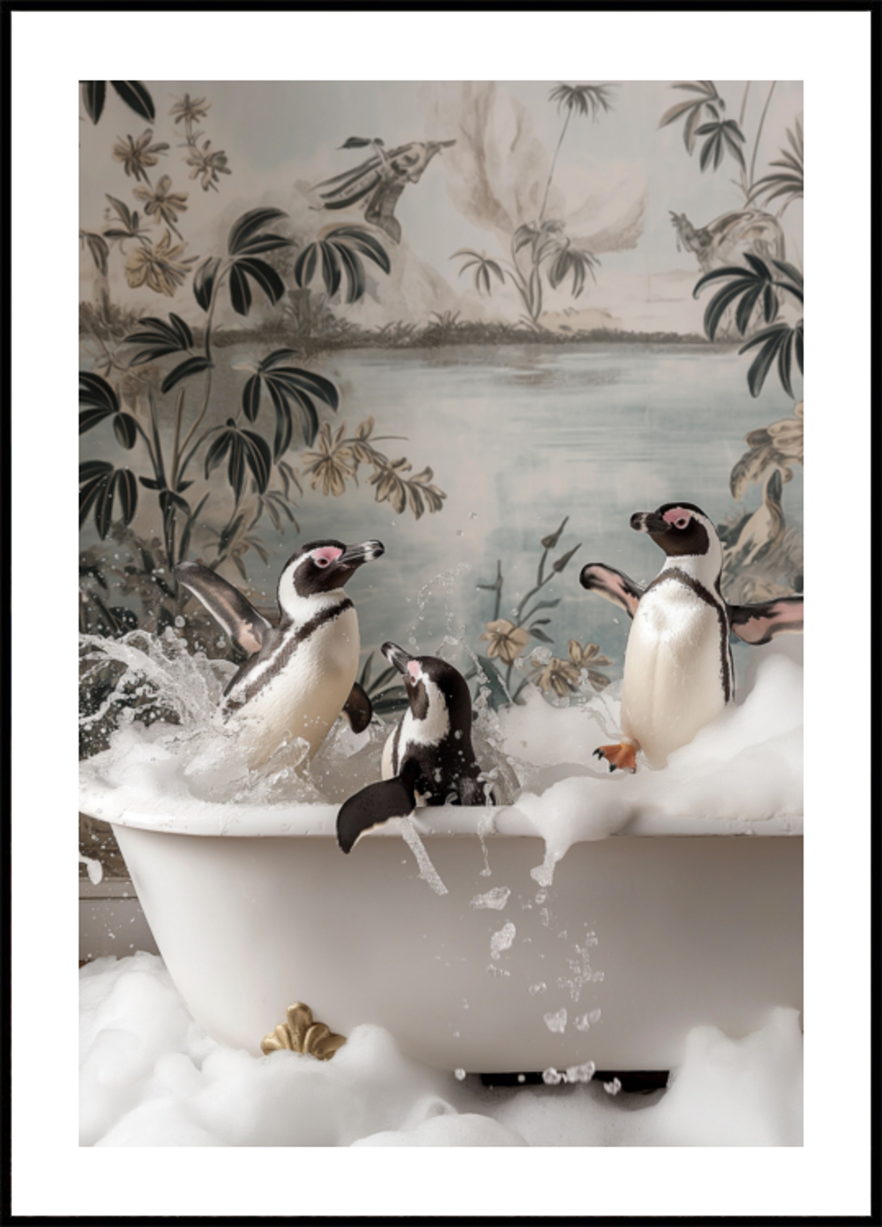 Banho de espuma de pinguins brincalhões