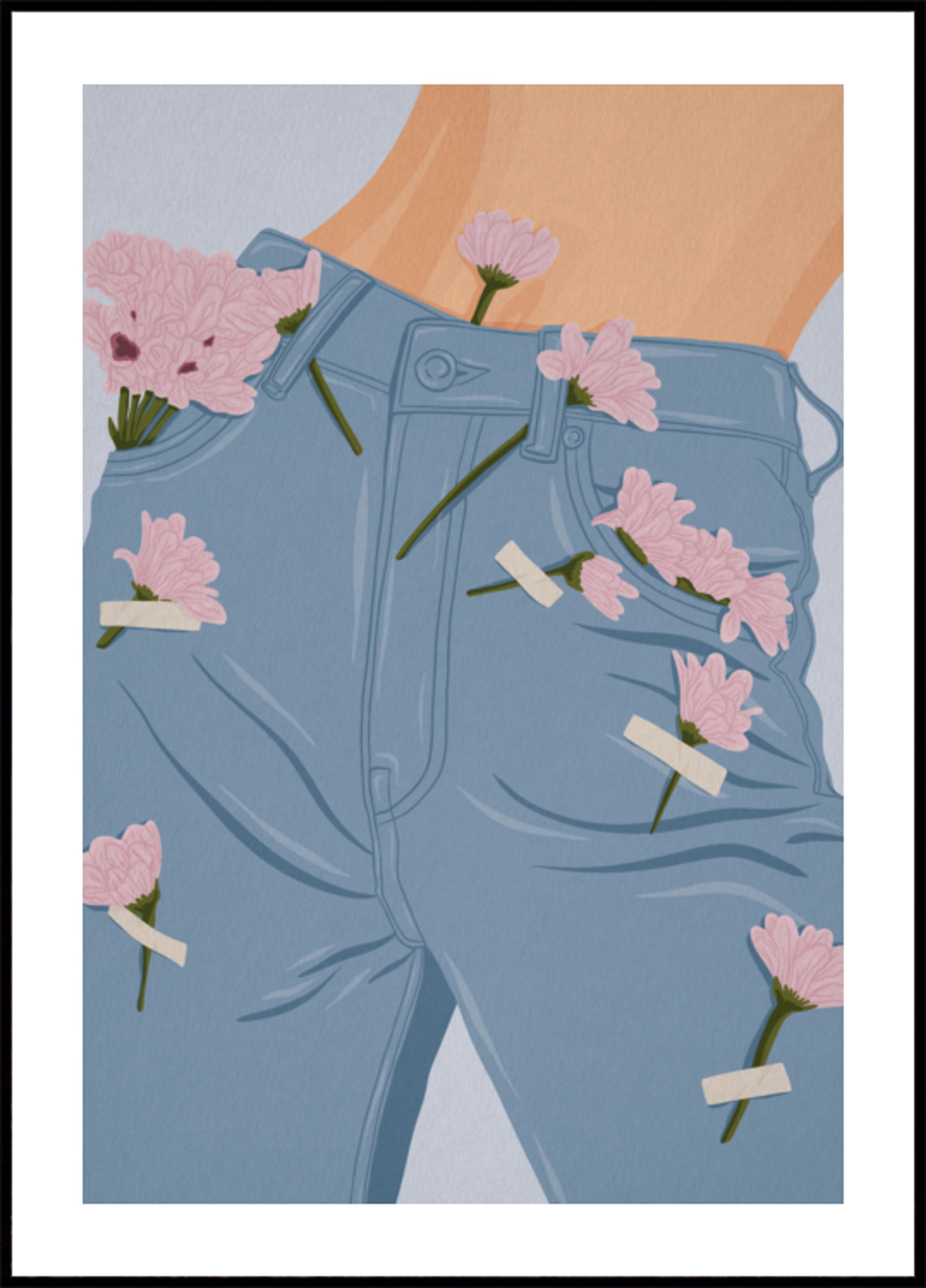 Flores rosa em jeans