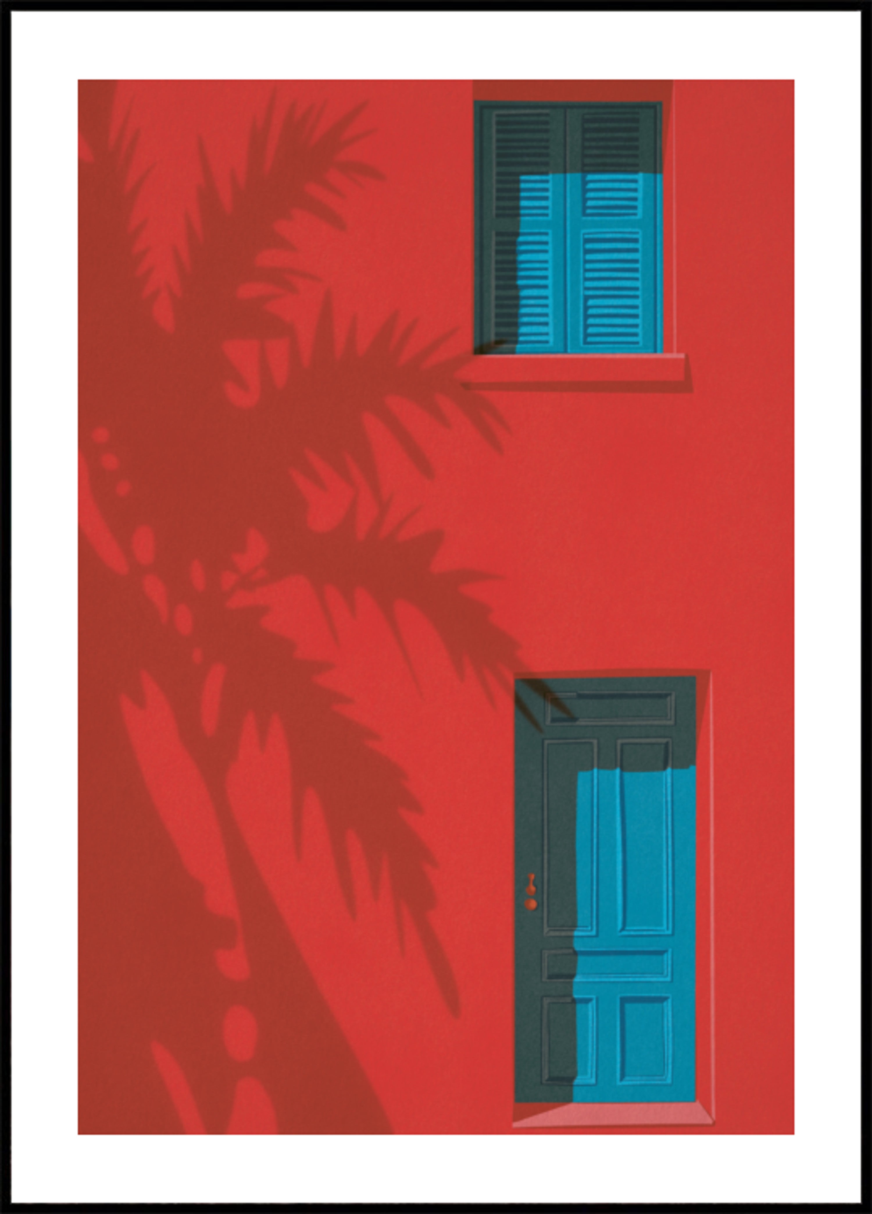 Porta Azul Parede Vermelha