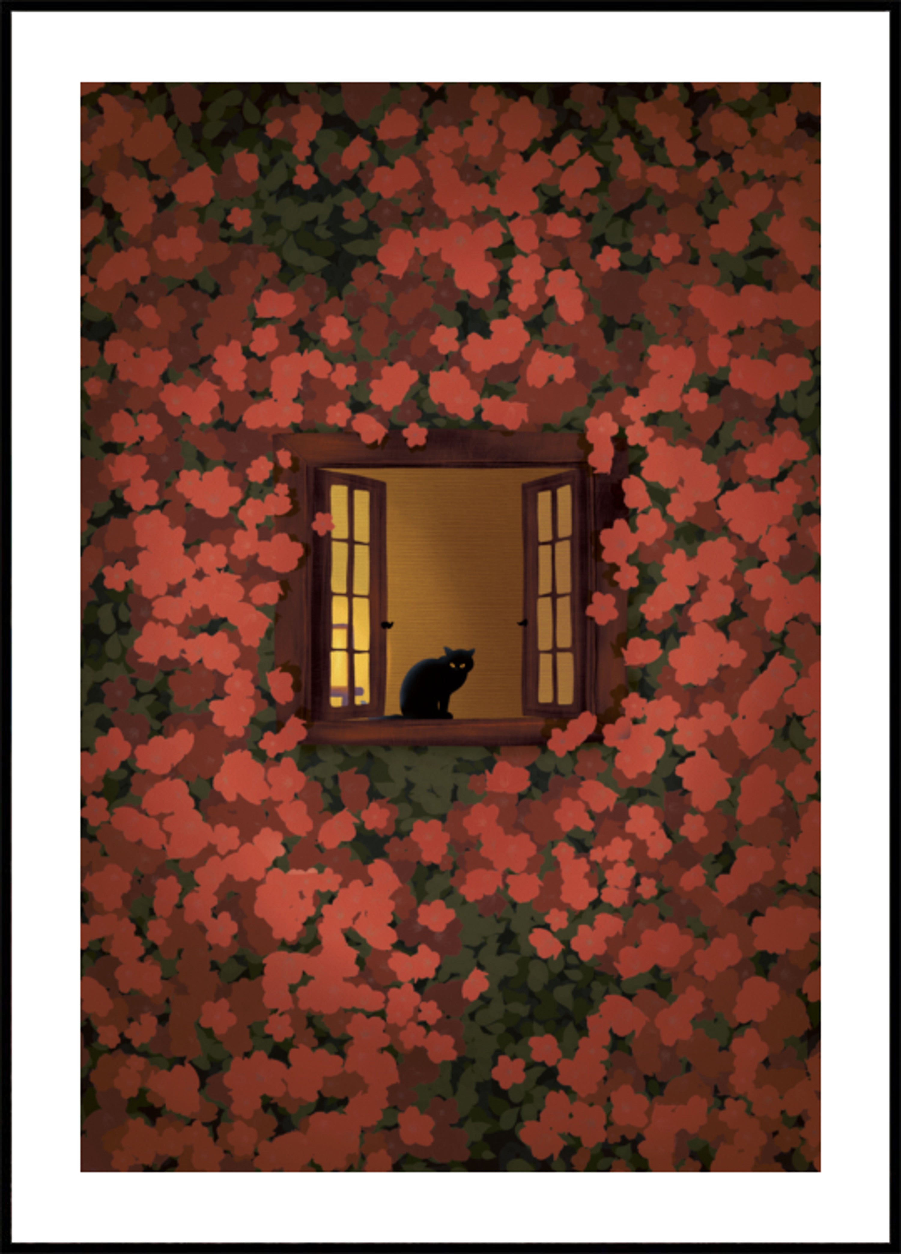 Gato e rosas da noite