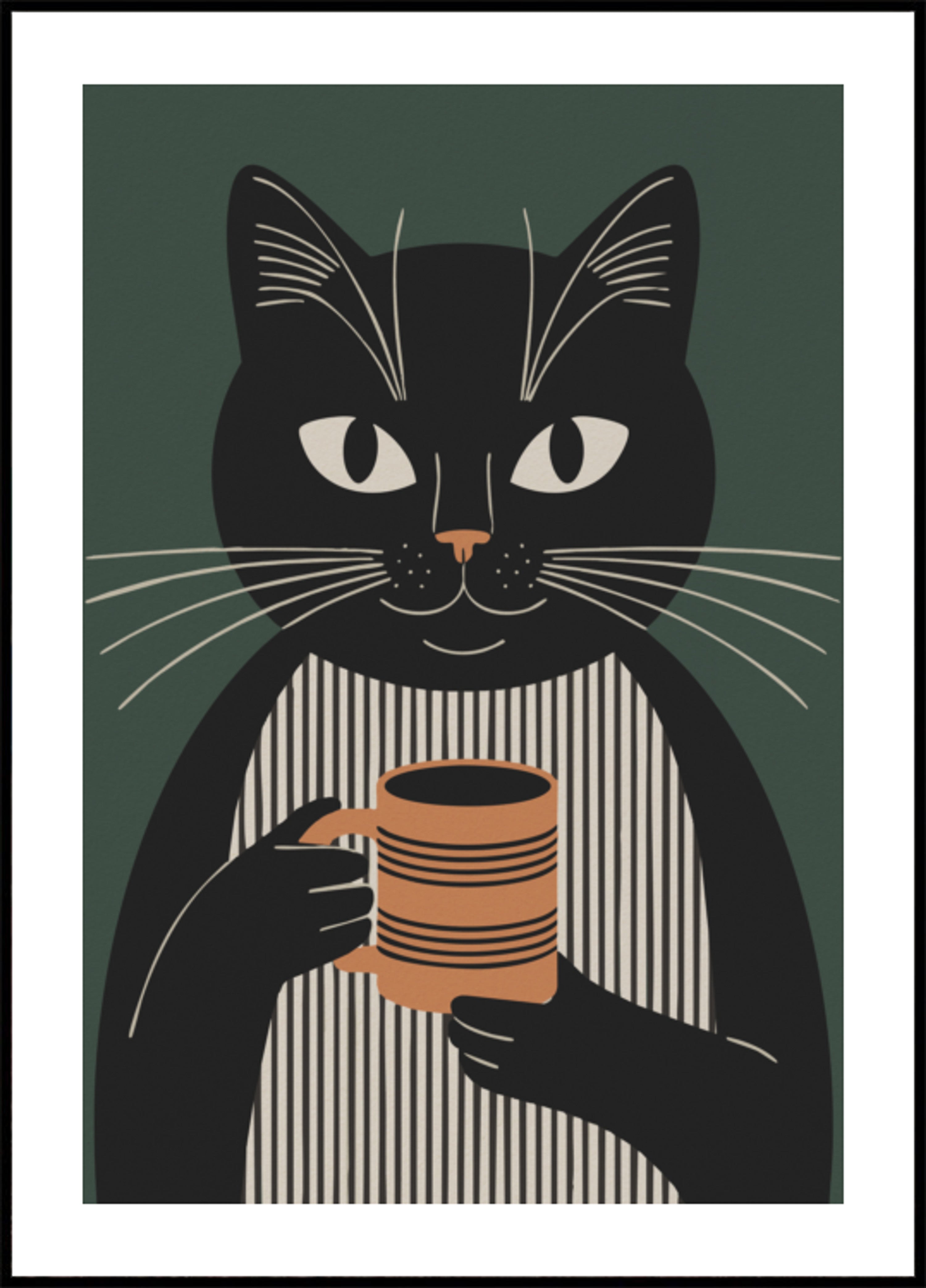 Pausa para café do gato preto
