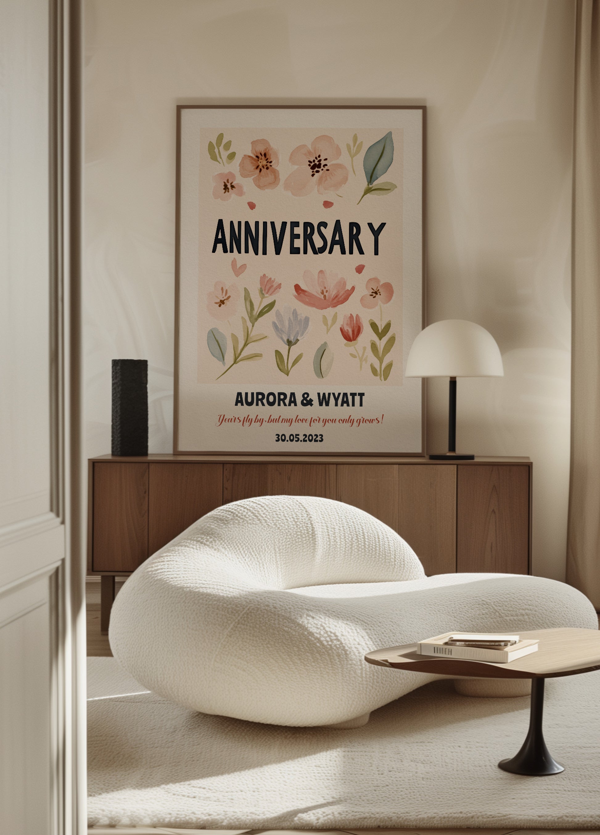 Pôster de aniversário personalizado com floreios em aquarela