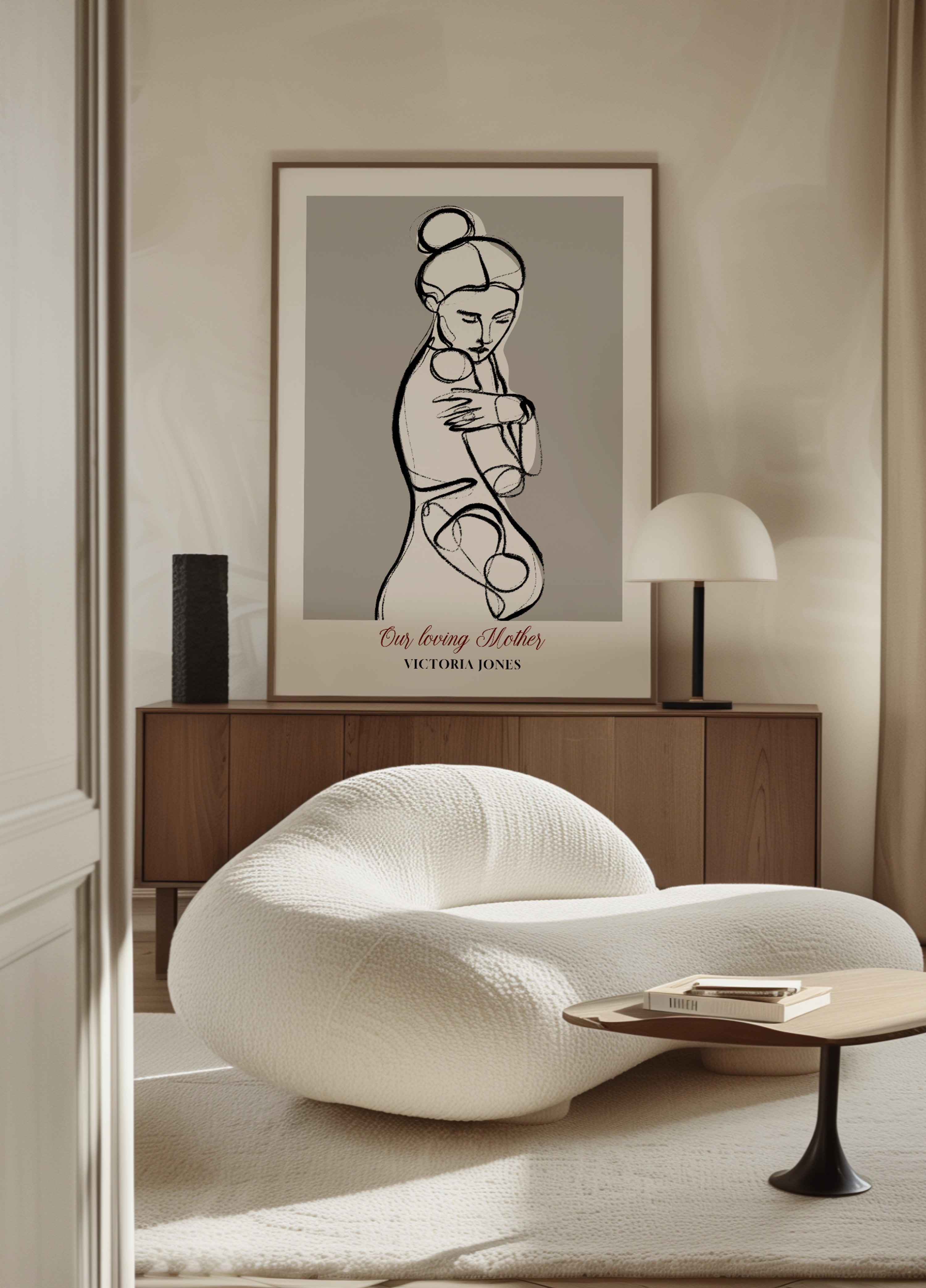 Arte minimalista de uma mulher se abraçando
