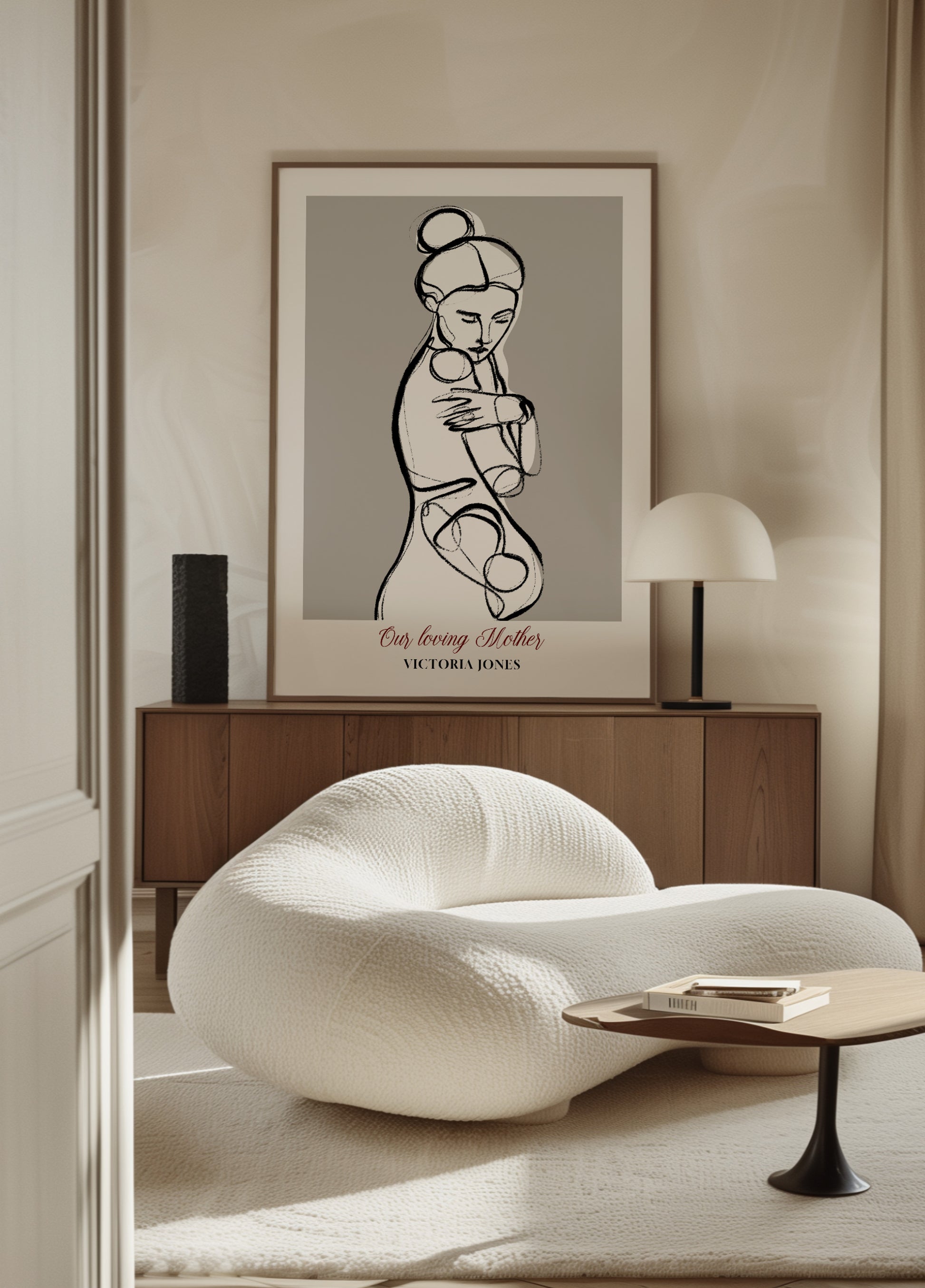 Arte minimalista de uma mulher se abraçando