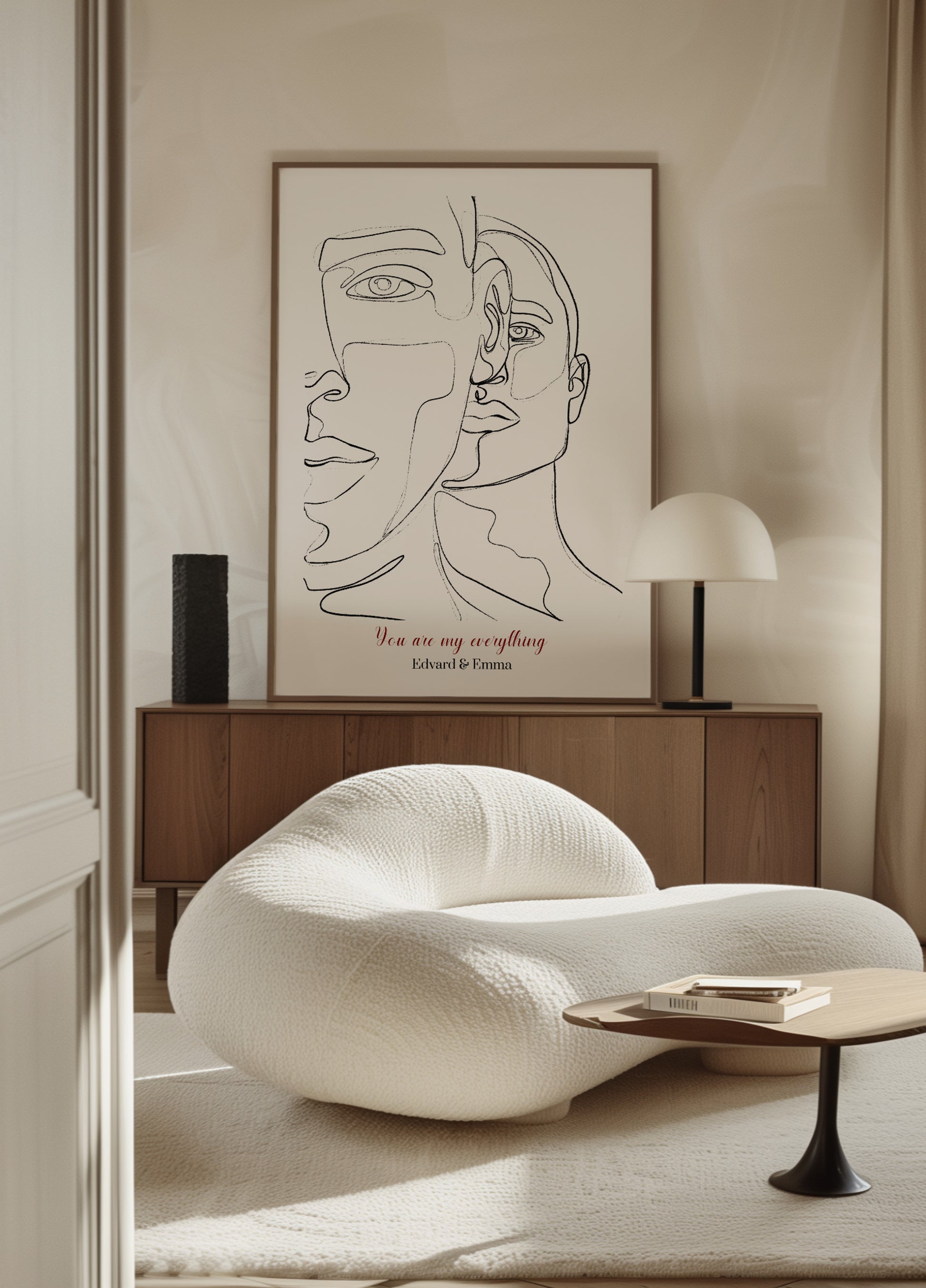 Retrato de casal minimalista em arte linear