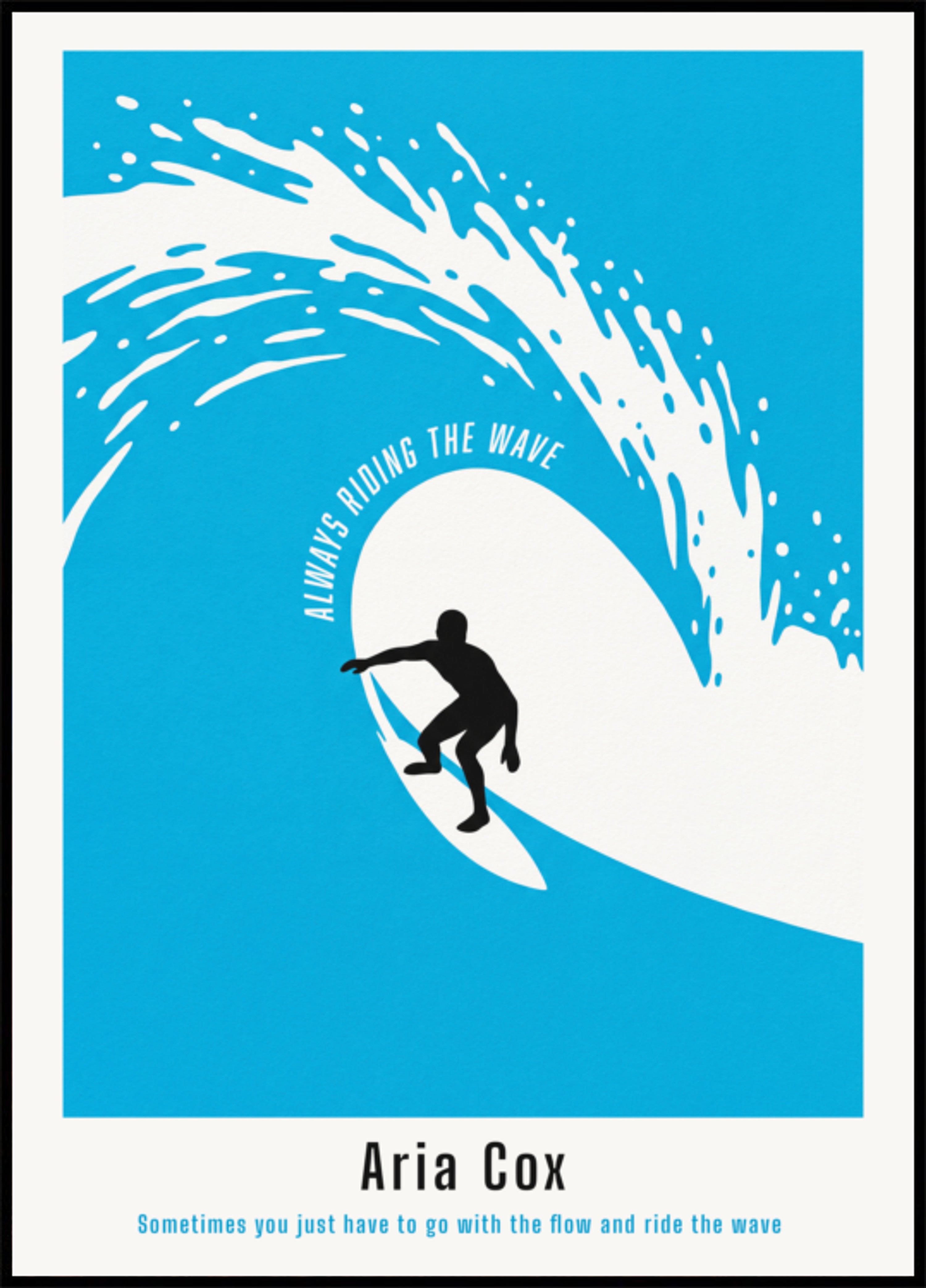 Cartaz não pessoal de surfista de uma onda