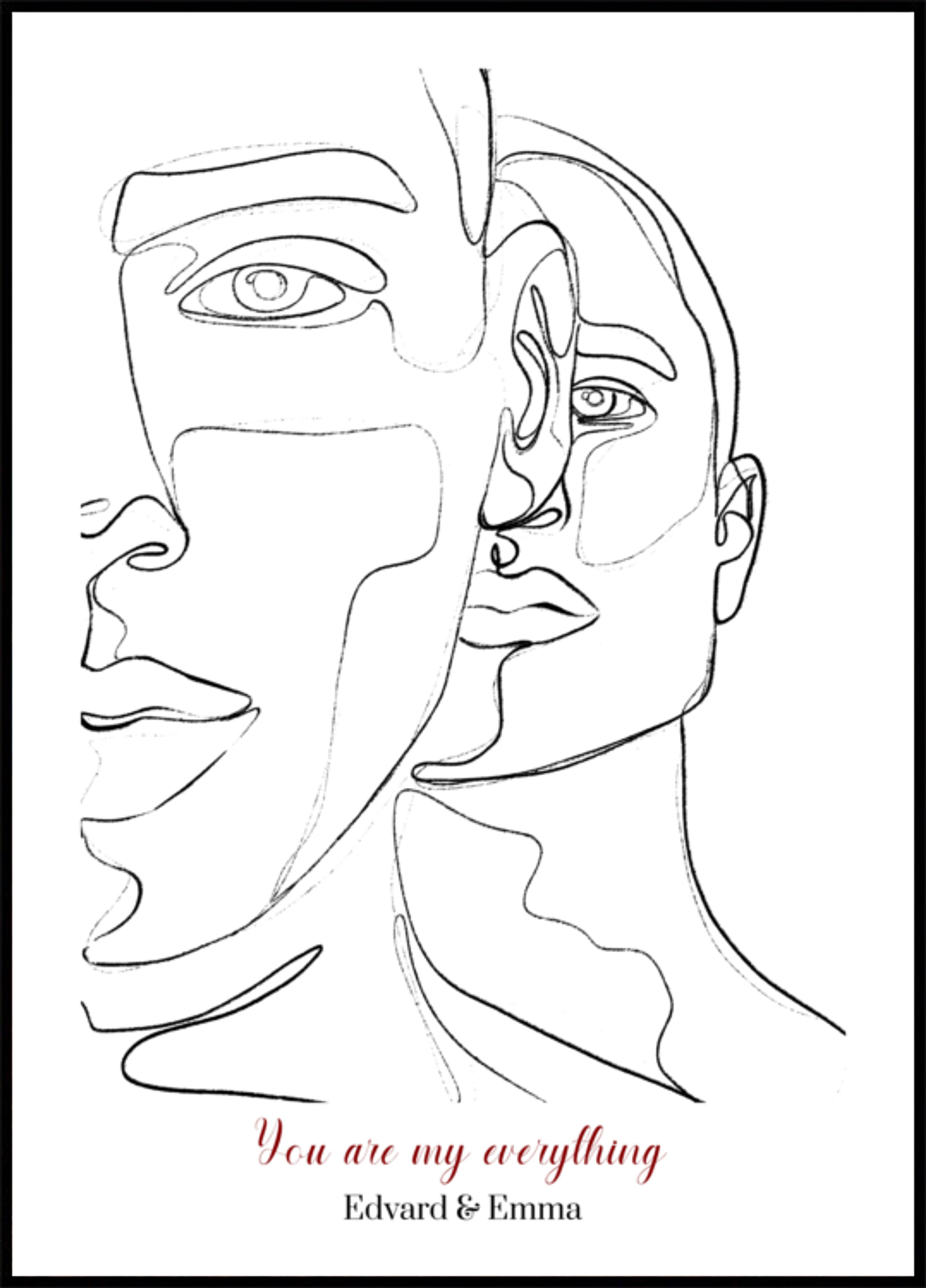 Retrato de casal minimalista em arte linear