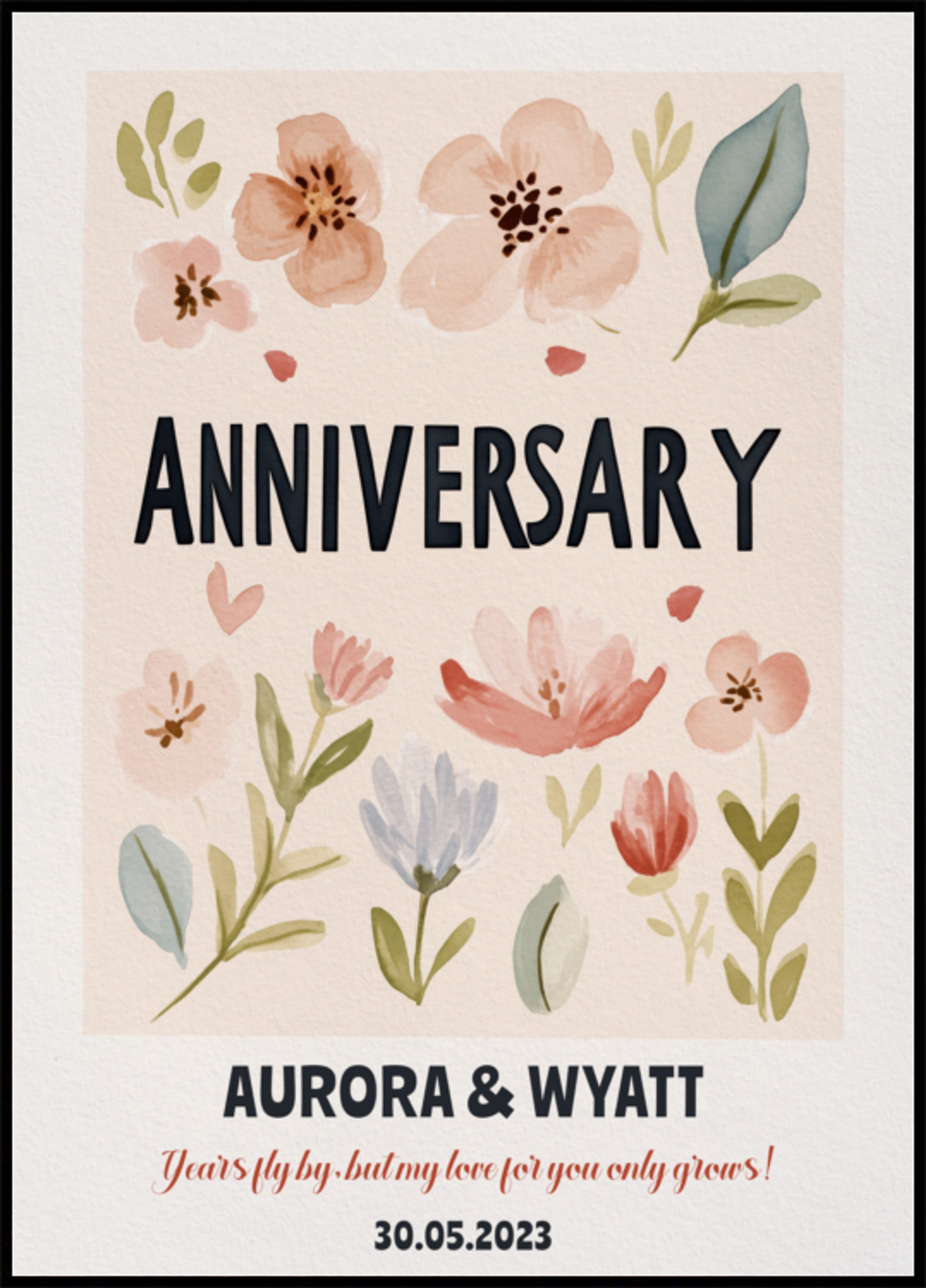 Pôster de aniversário personalizado com floreios em aquarela