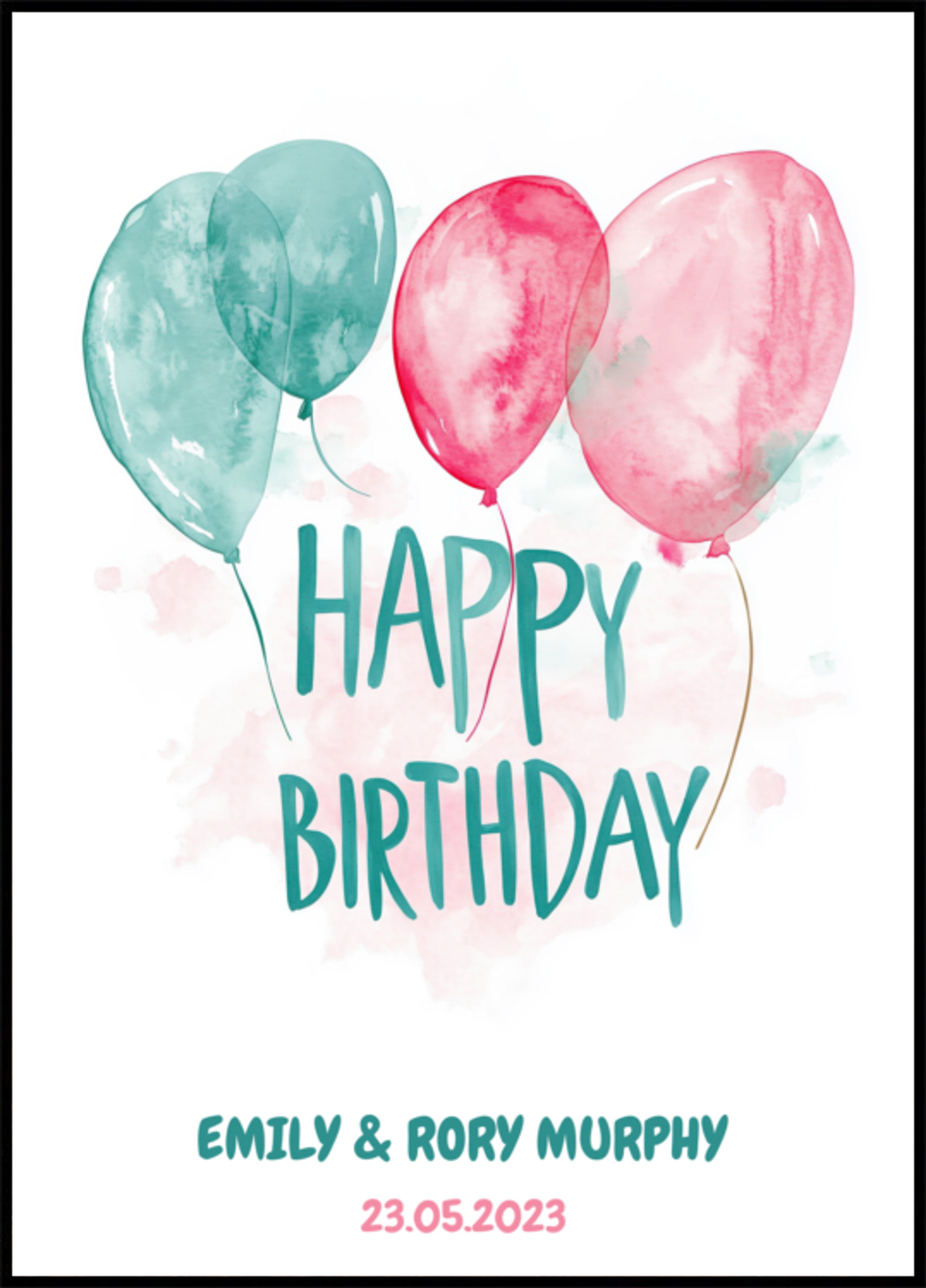 Poster Balões de aquarela de aniversário personalizados