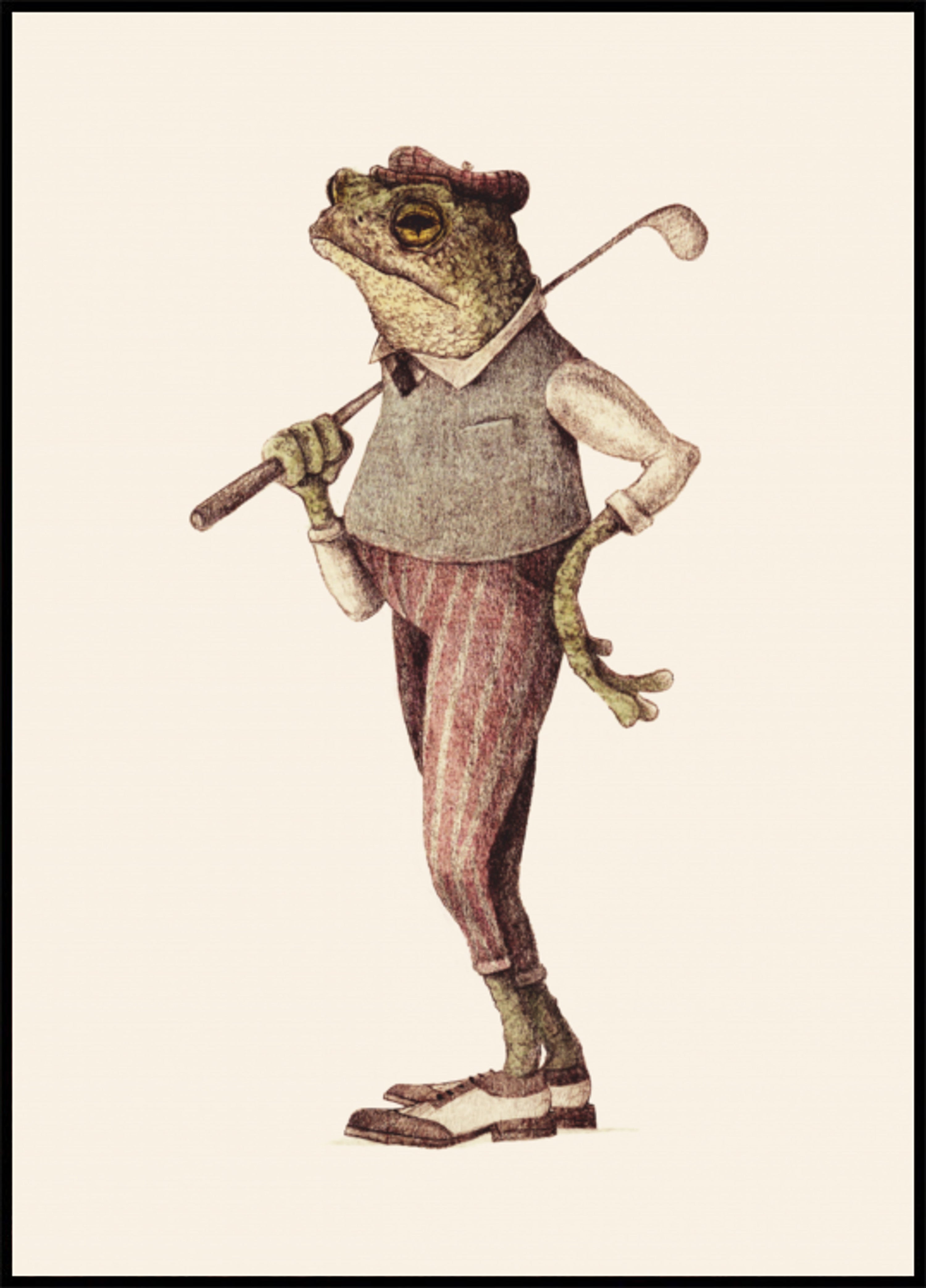Sapo em traje de golfe vintage