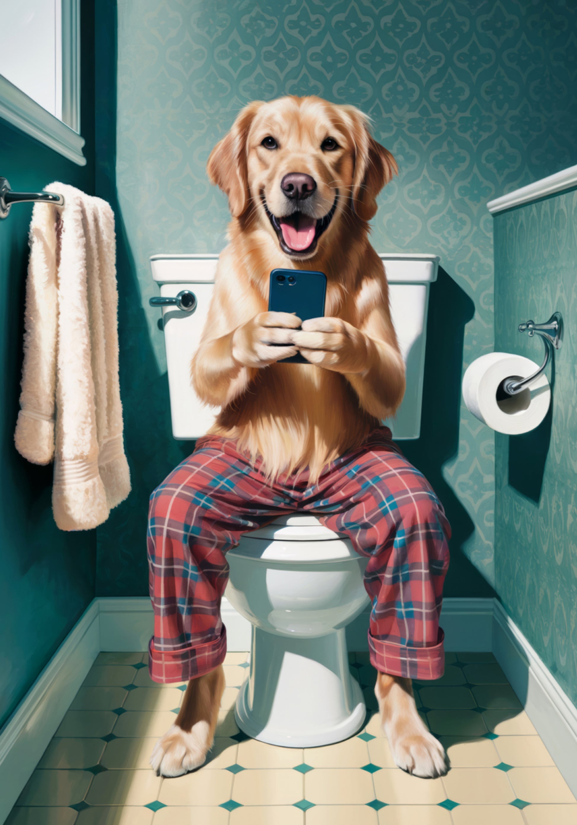 Cachorro engraçado no banheiro