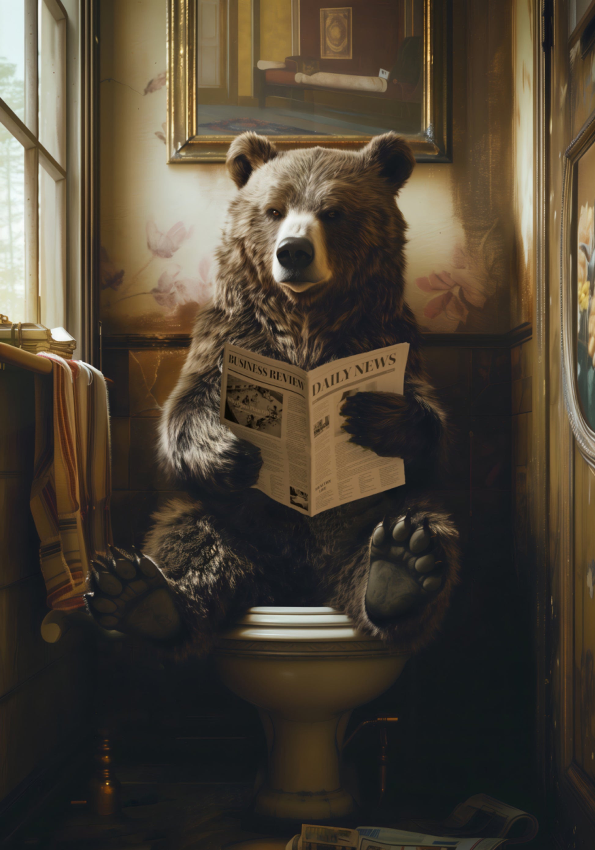Urso lendo jornal