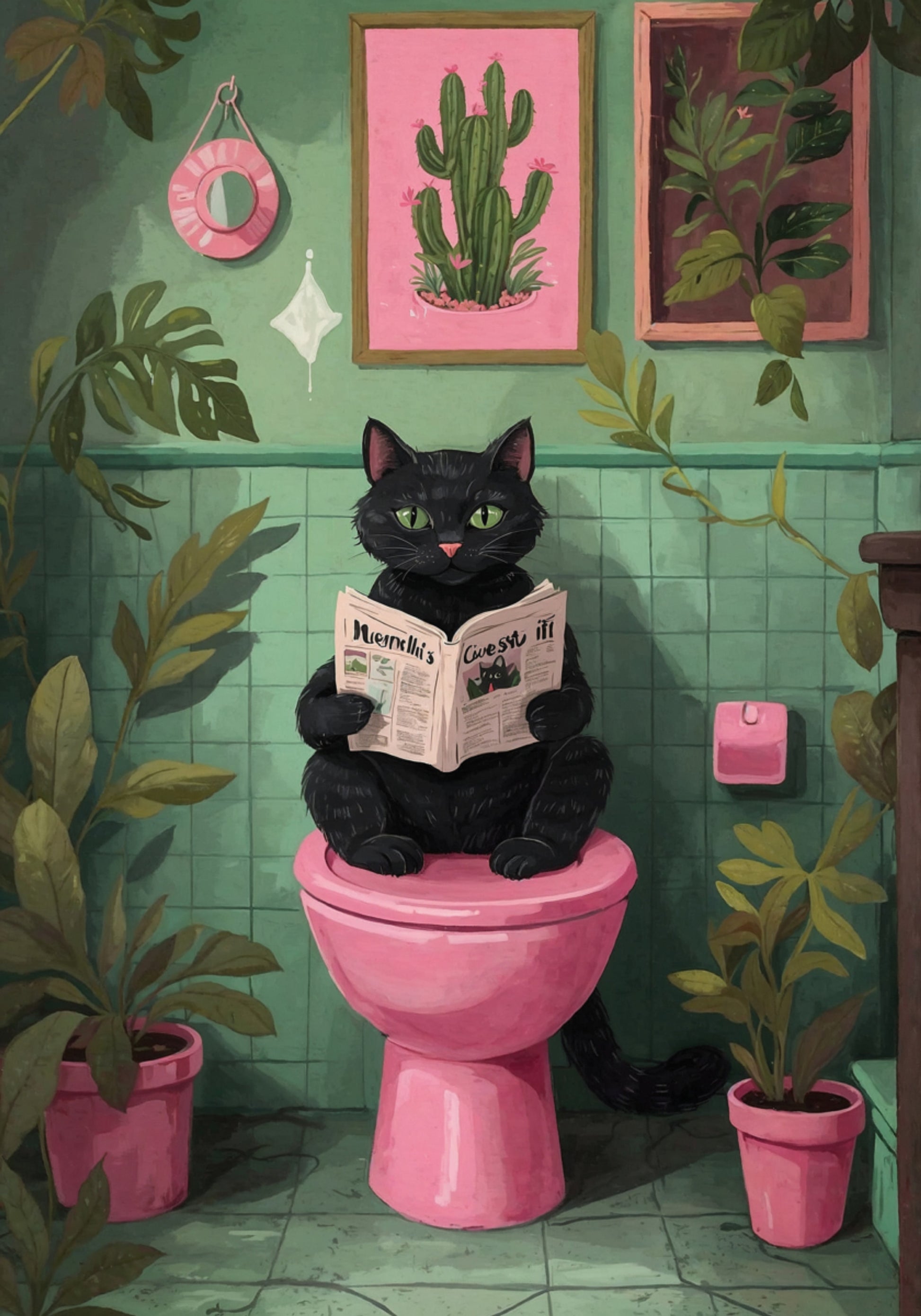 Leitura de gato no banheiro
