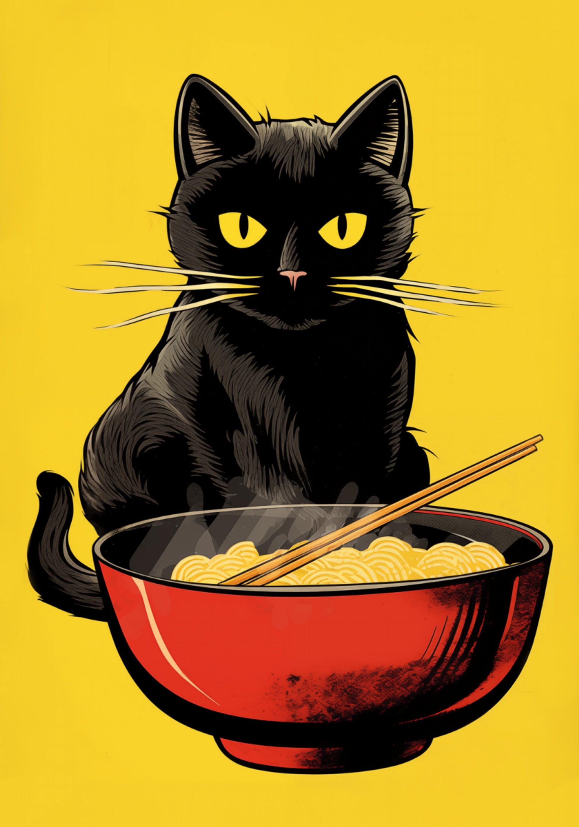Tigela de ramen de gato preto