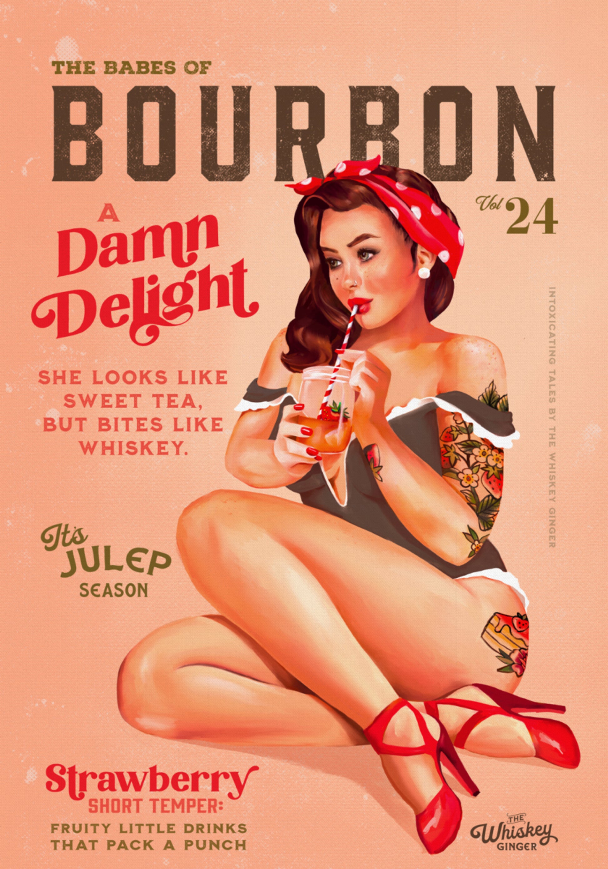 Bourbon Babes Vol 22 Vintage Pinup Girl bebendo um coquetel