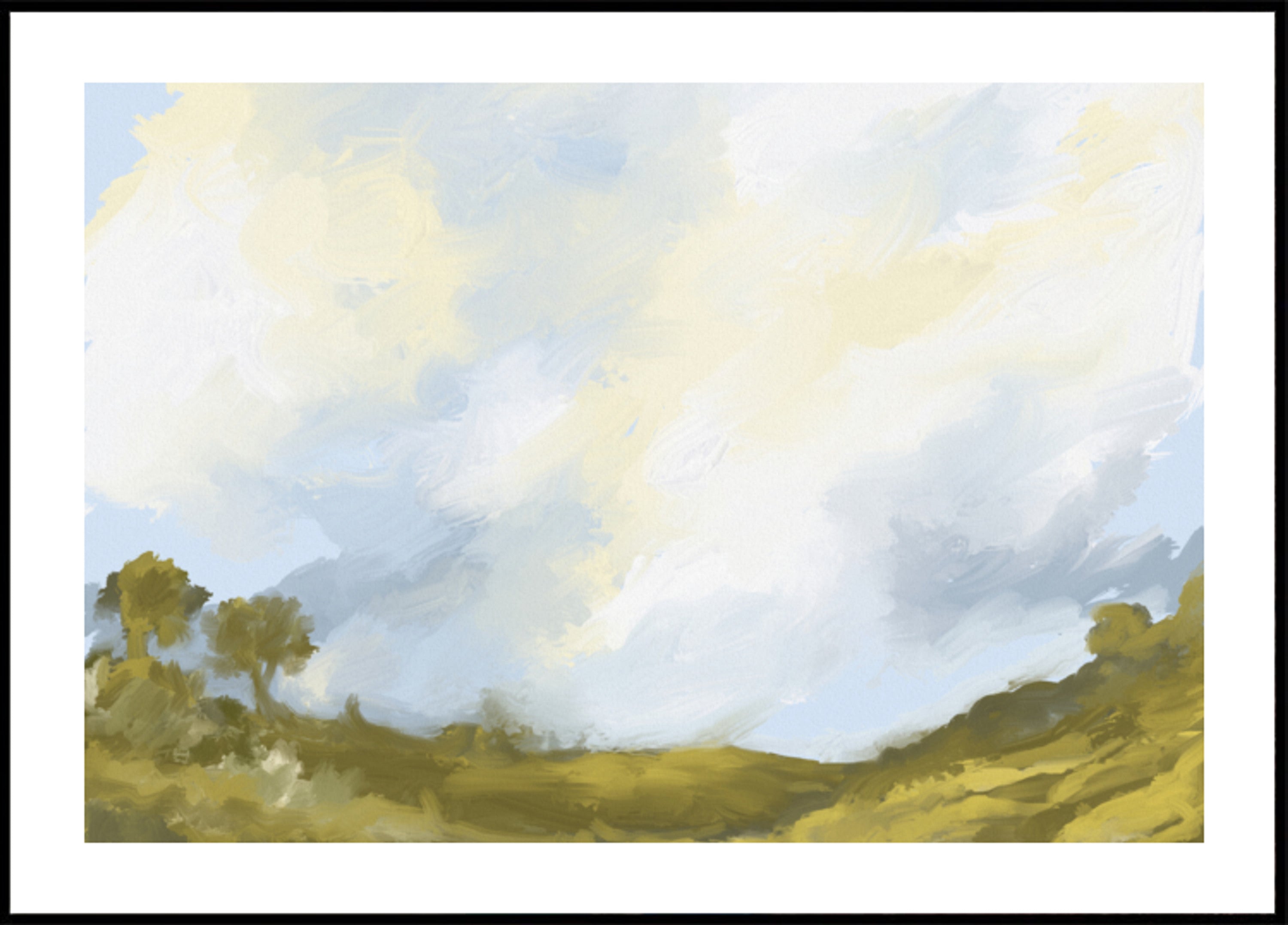 Paisagem nublada de campos rolantes