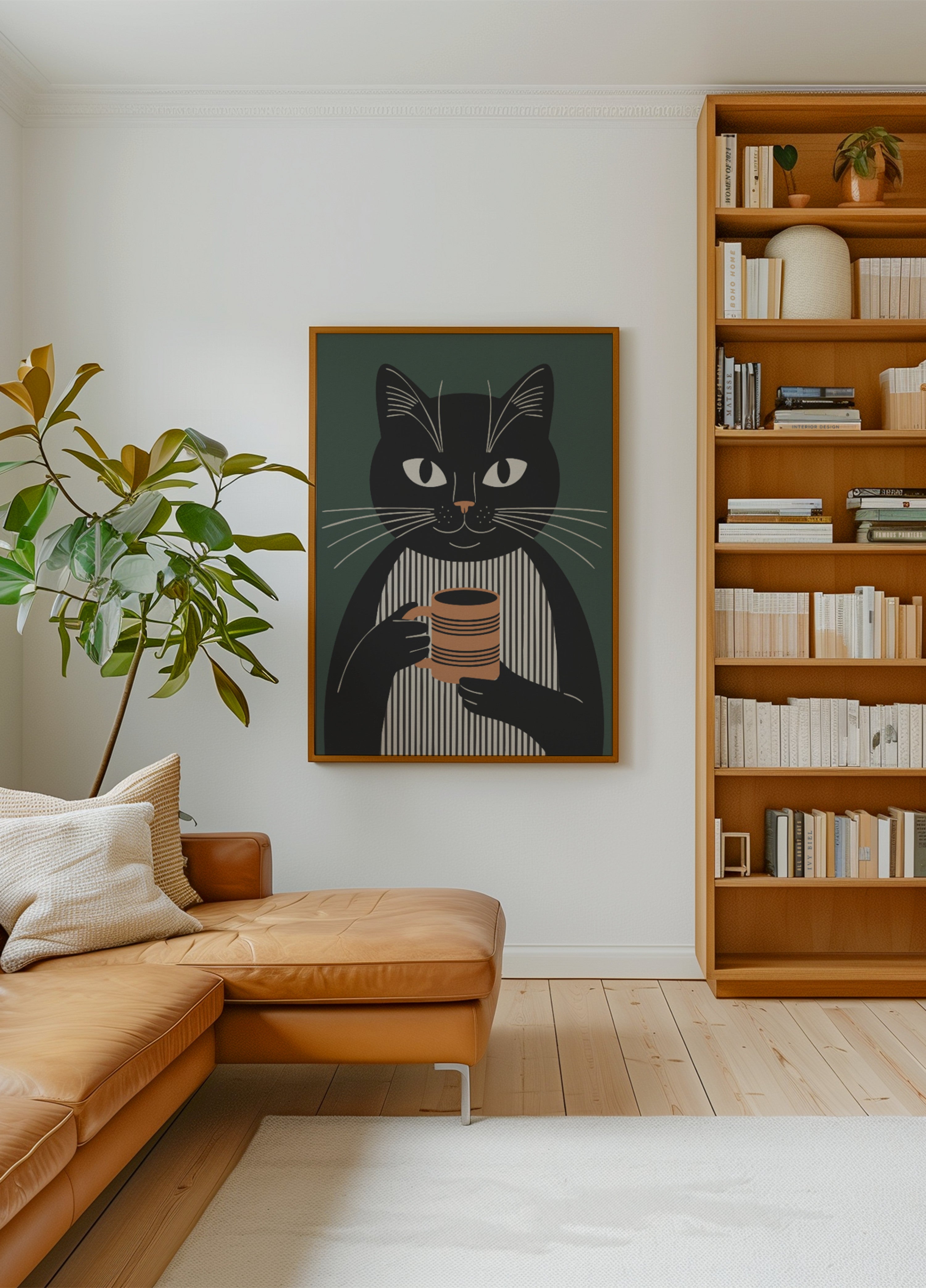 Pausa para café do gato preto