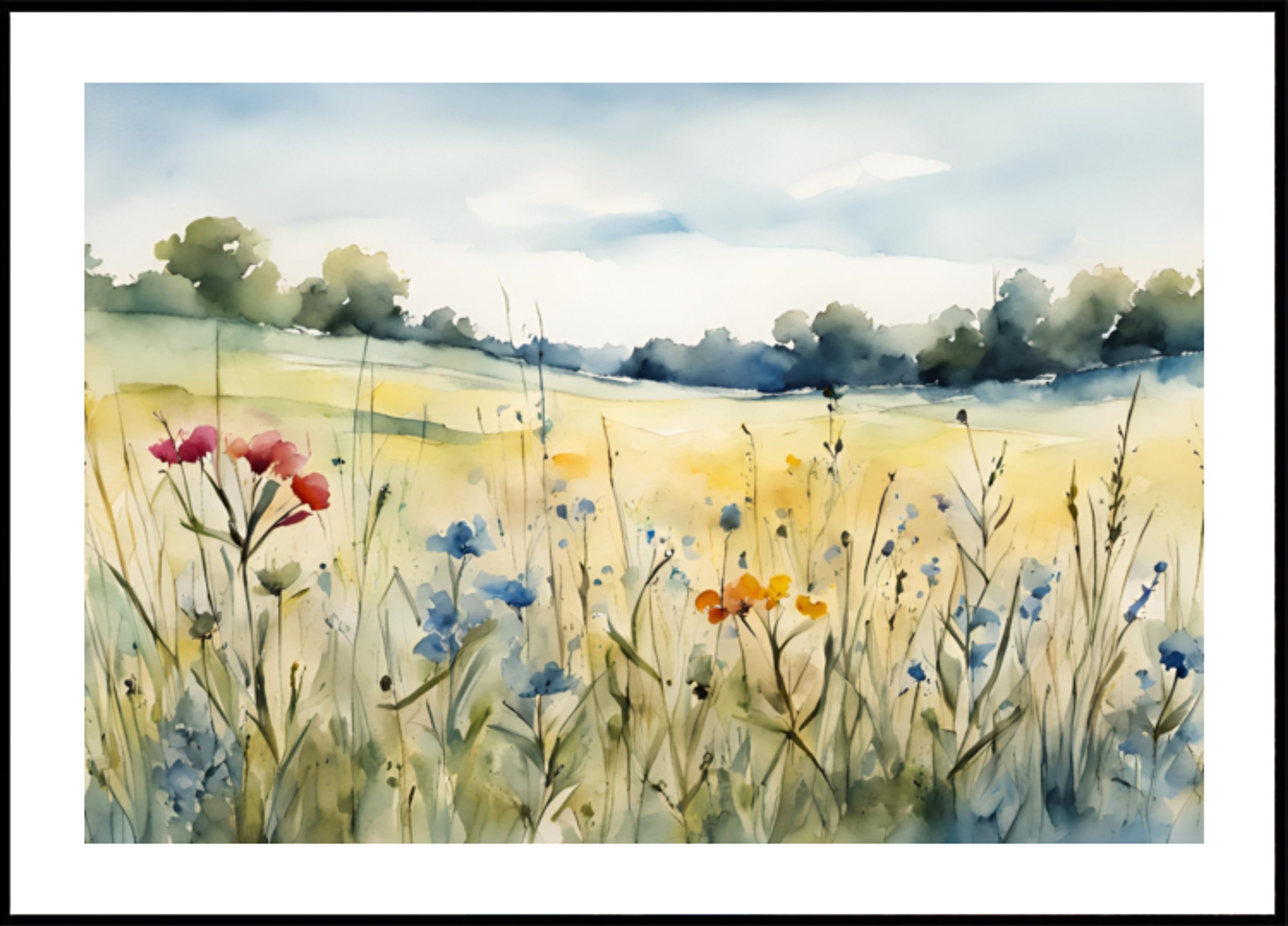 Aquarela de campo de flores silvestres